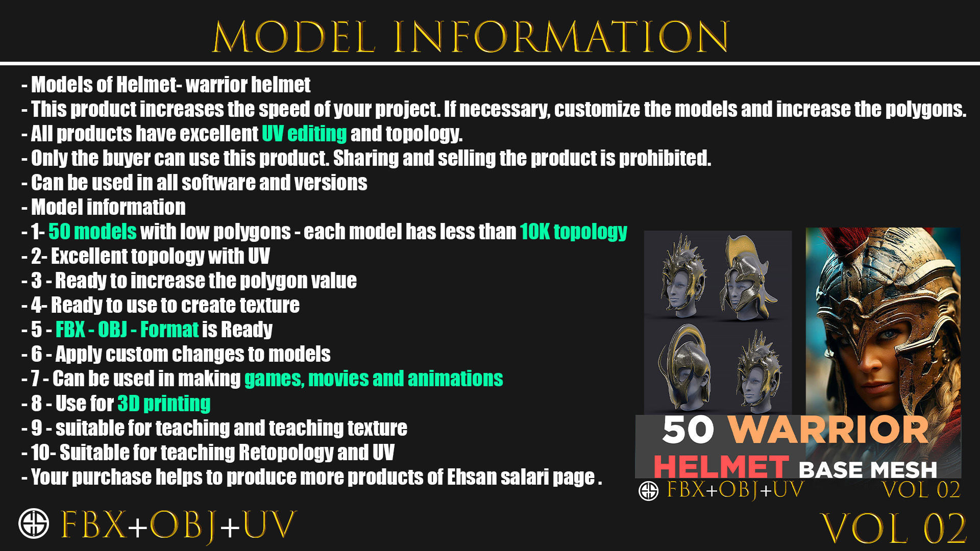 50 Model of warrior helmet-weapons and armor-Vol 03 Low-poly 3D model_7