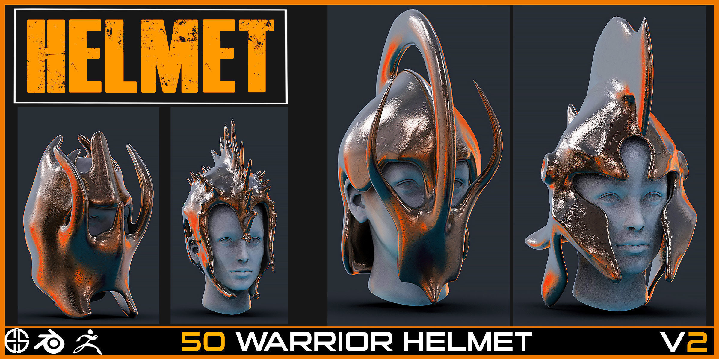 50 Model of warrior helmet-weapons and armor-Vol 03 Low-poly 3D model_15