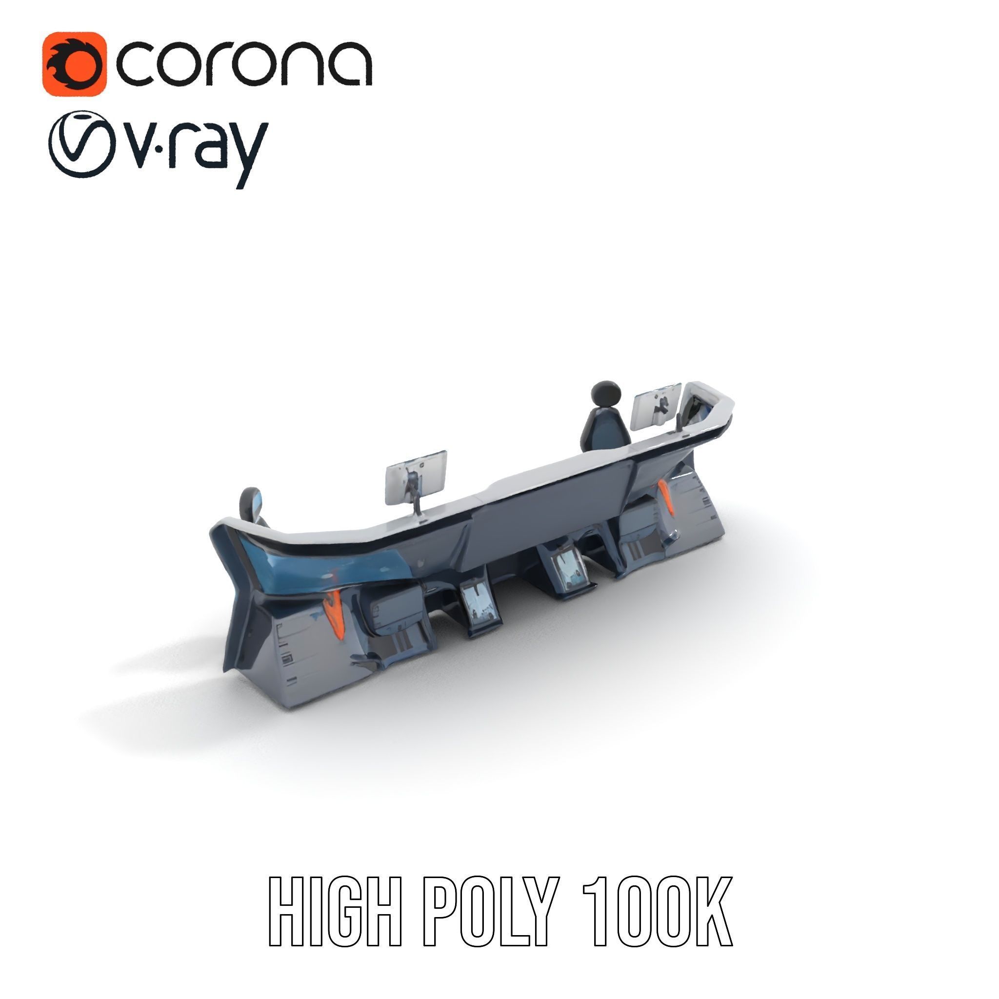 Futuristic Control Room Console model pack Low-poly 3D model_15