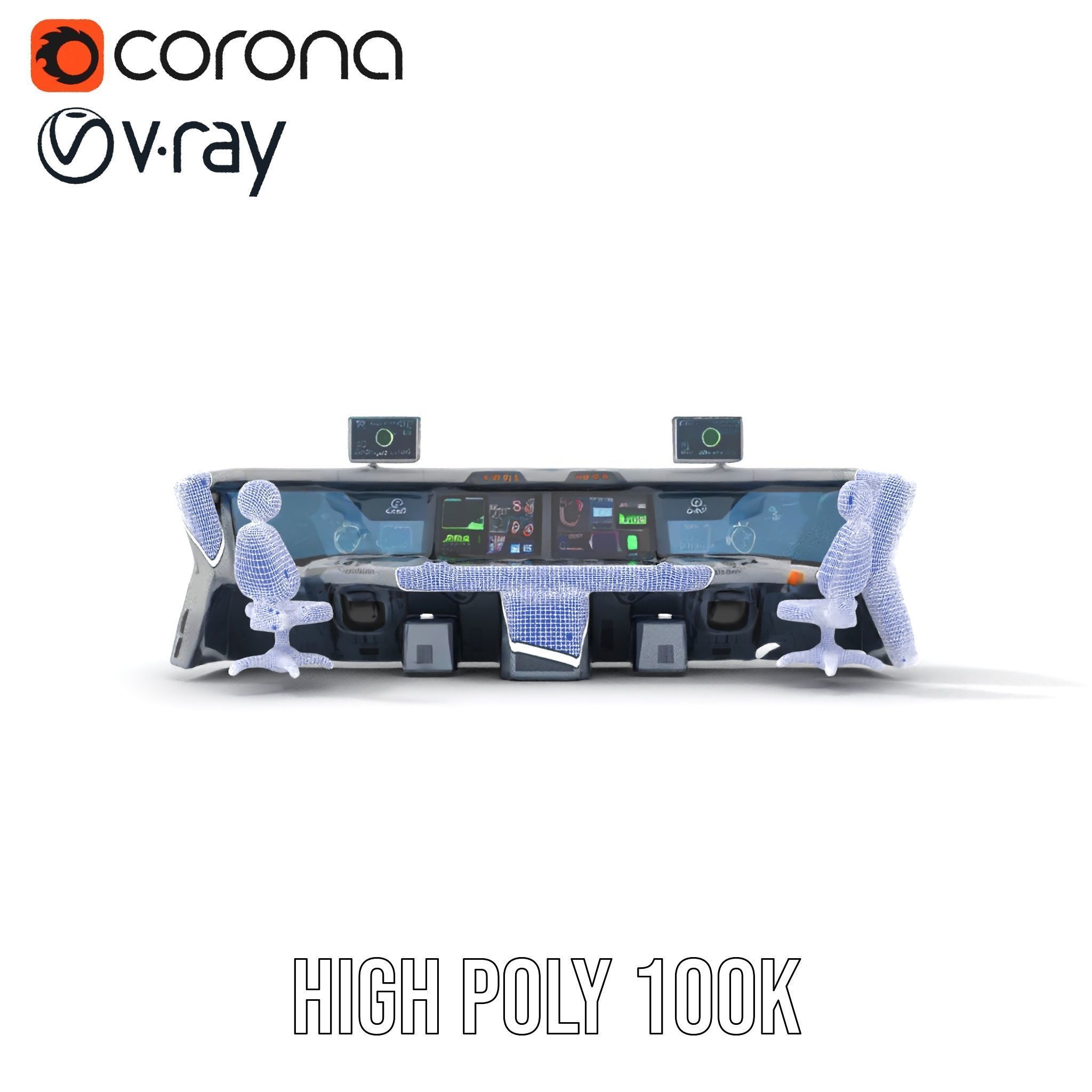 Futuristic Control Room Console model pack Low-poly 3D model_33