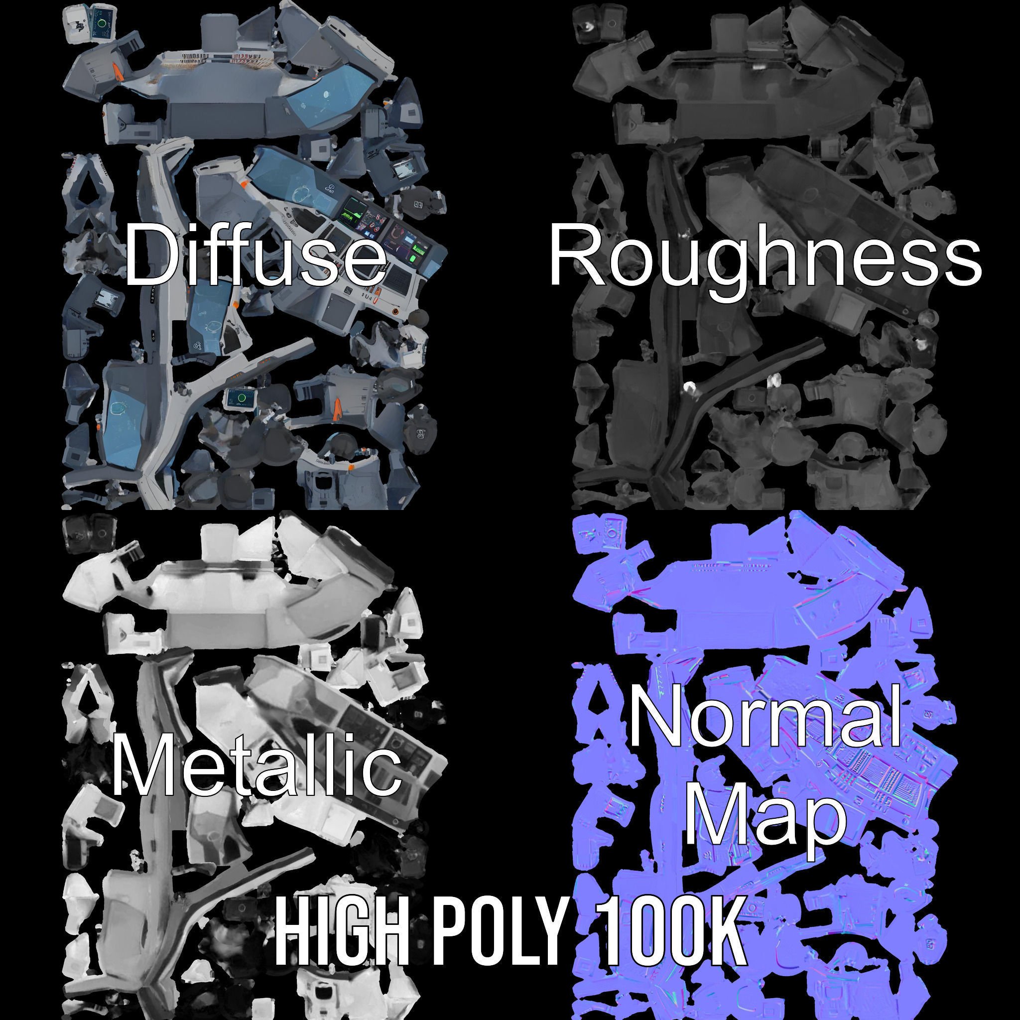 Futuristic Control Room Console model pack Low-poly 3D model_3