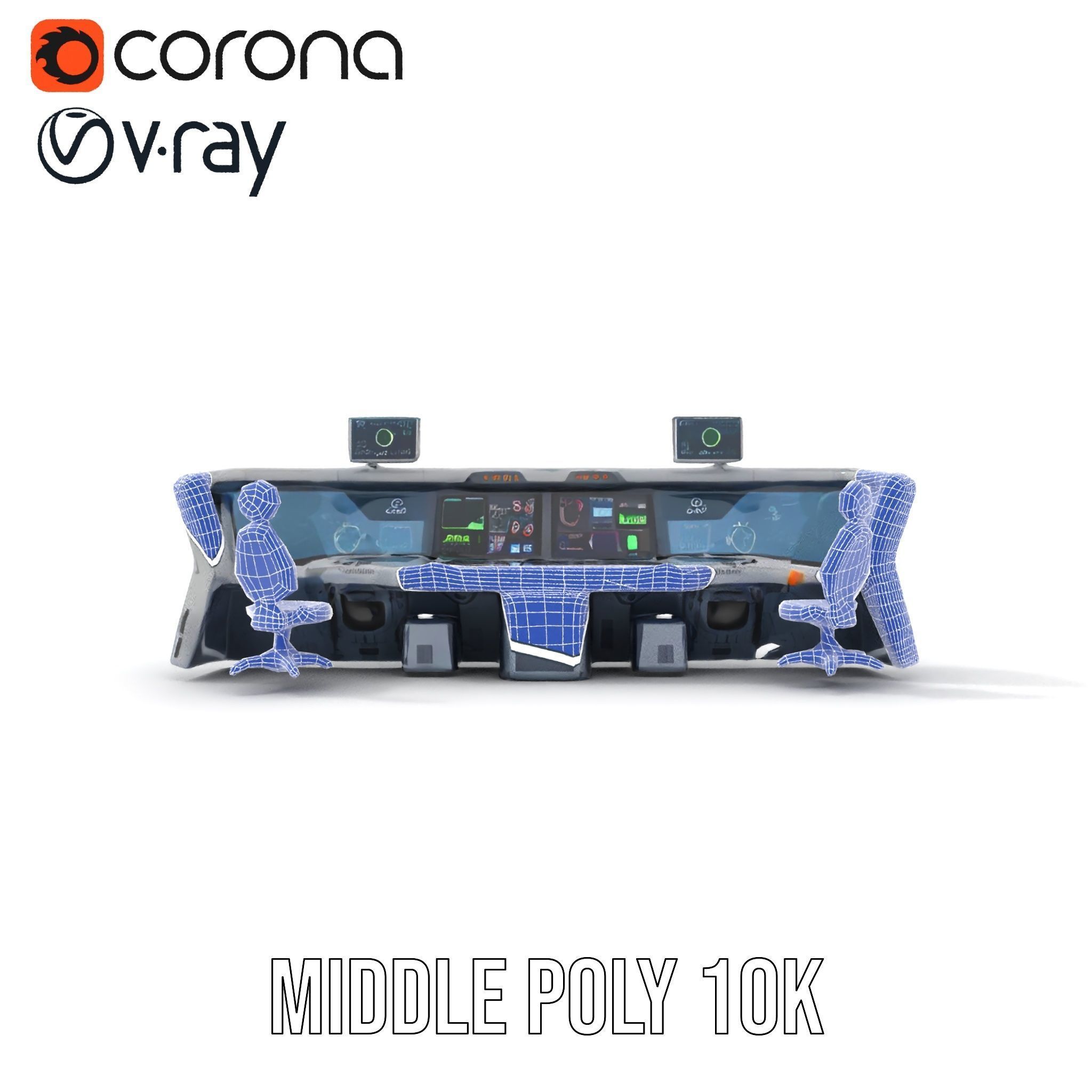 Futuristic Control Room Console model pack Low-poly 3D model_23