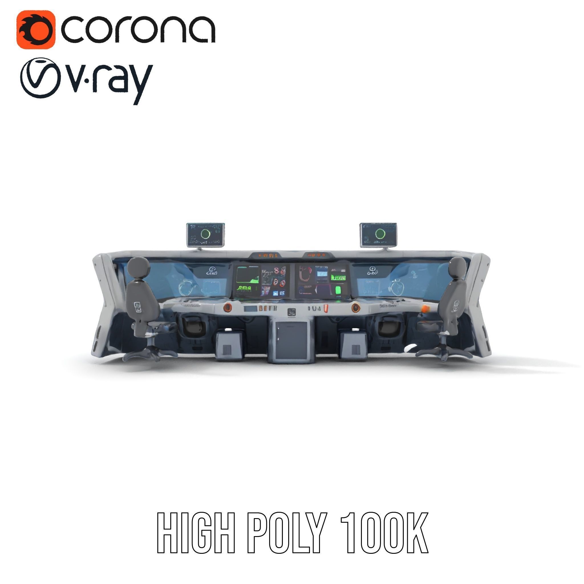 Futuristic Control Room Console model pack Low-poly 3D model_18