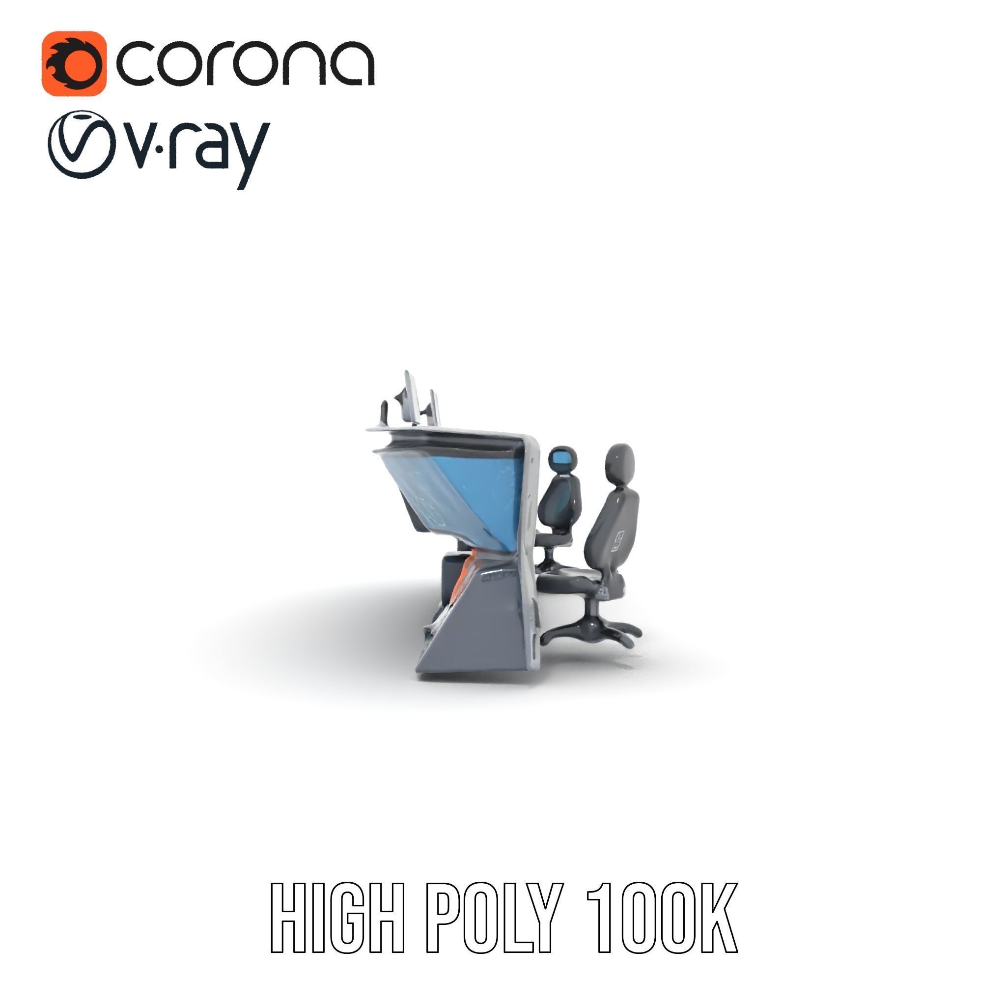 Futuristic Control Room Console model pack Low-poly 3D model_31