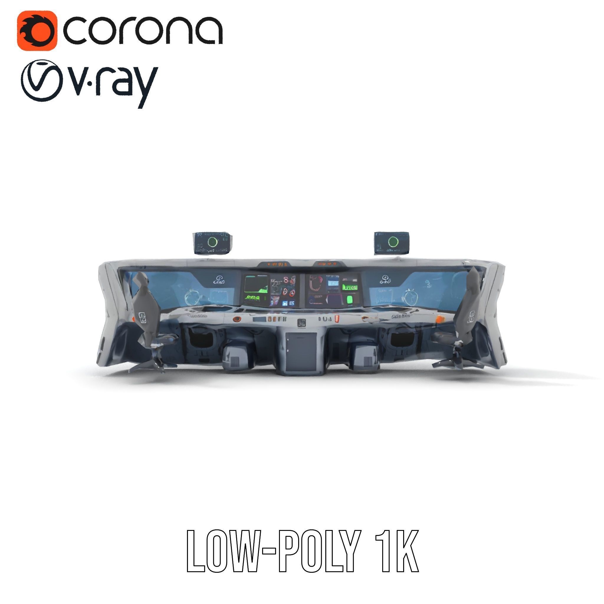 Futuristic Control Room Console model pack Low-poly 3D model_14