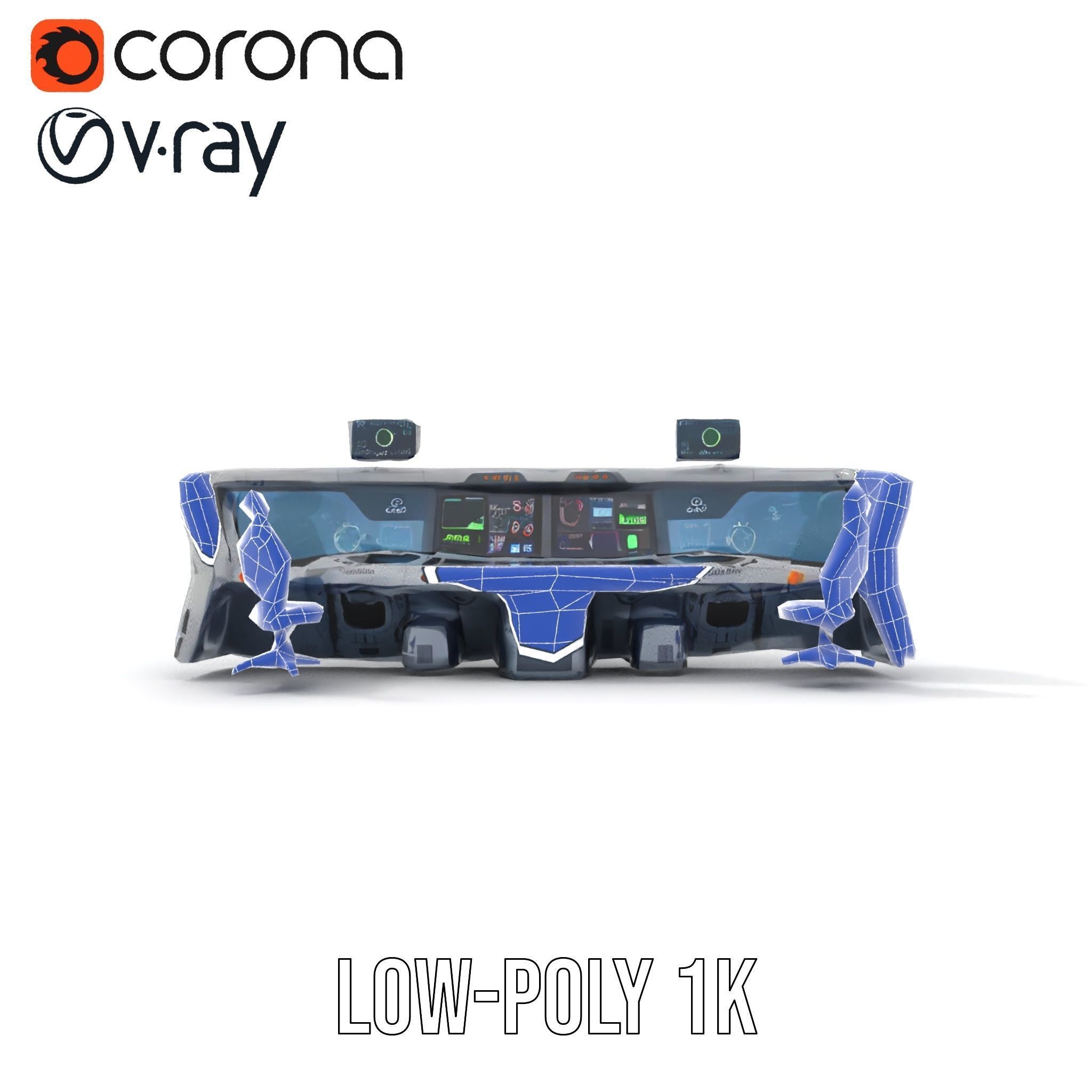 Futuristic Control Room Console model pack Low-poly 3D model_20