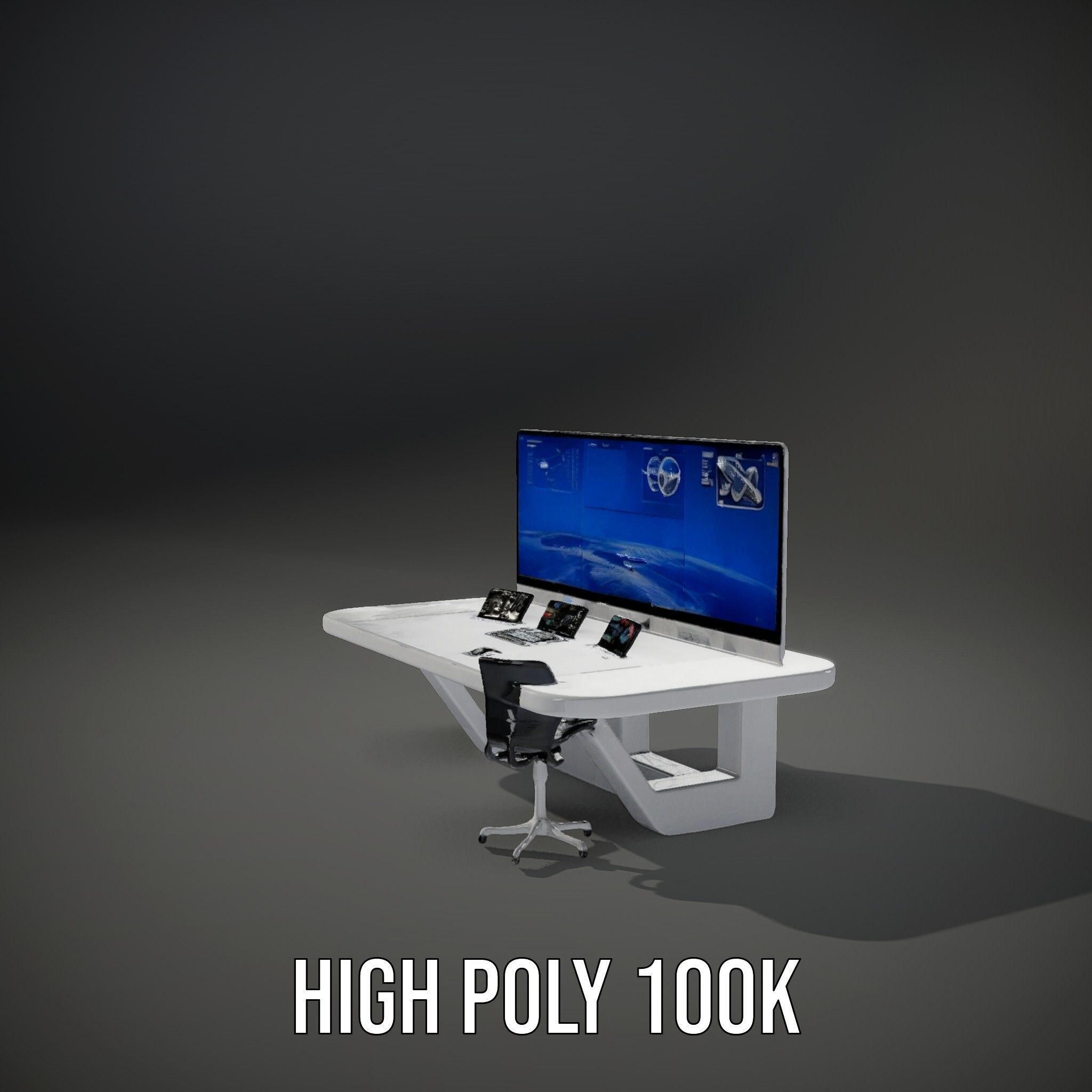 Futuristic Command Center Desk and Chair Model Pack Low-poly 3D model_10
