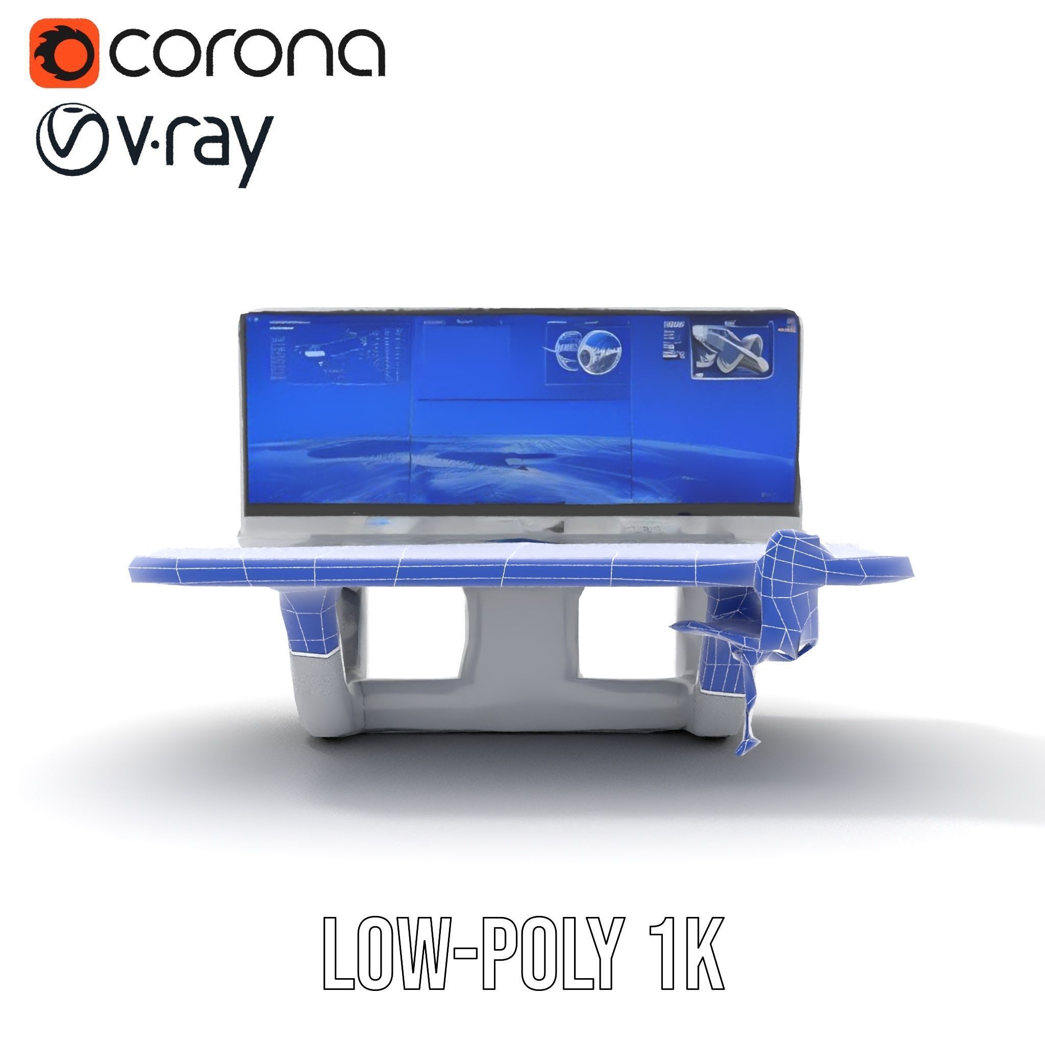 Futuristic Command Center Desk and Chair Model Pack Low-poly 3D model_30