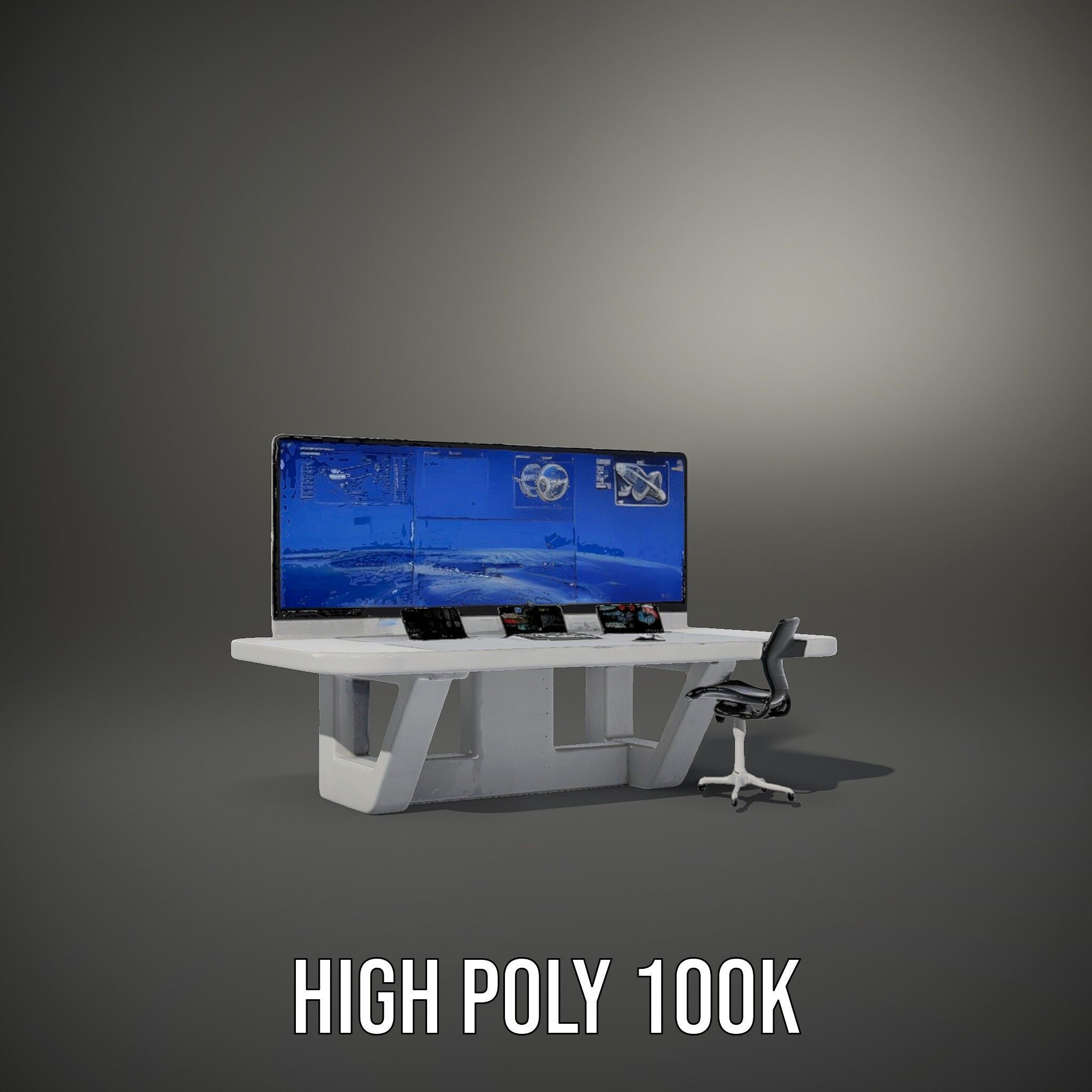 Futuristic Command Center Desk and Chair Model Pack Low-poly 3D model_8