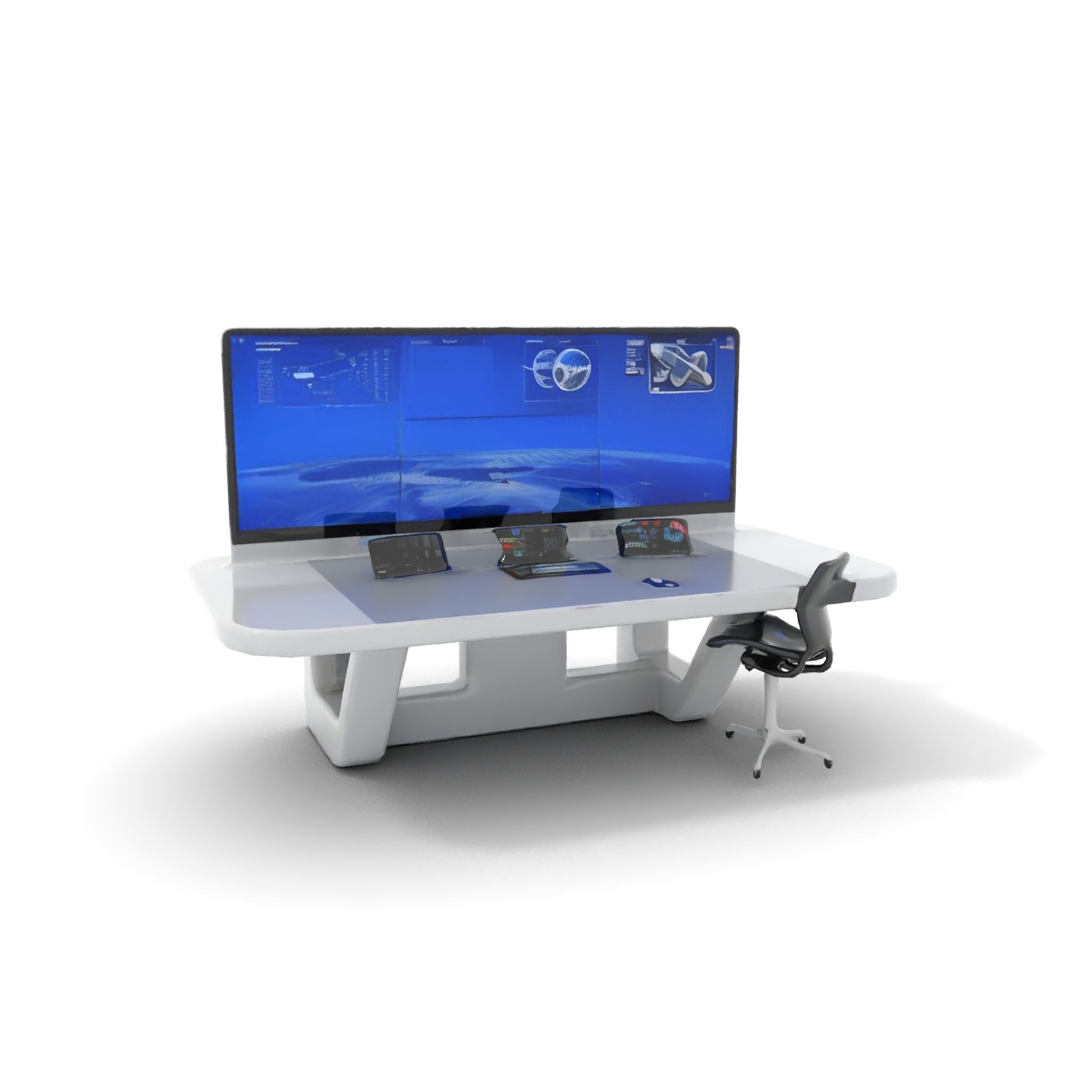 Futuristic Command Center Desk and Chair Model Pack Low-poly 3D model_5