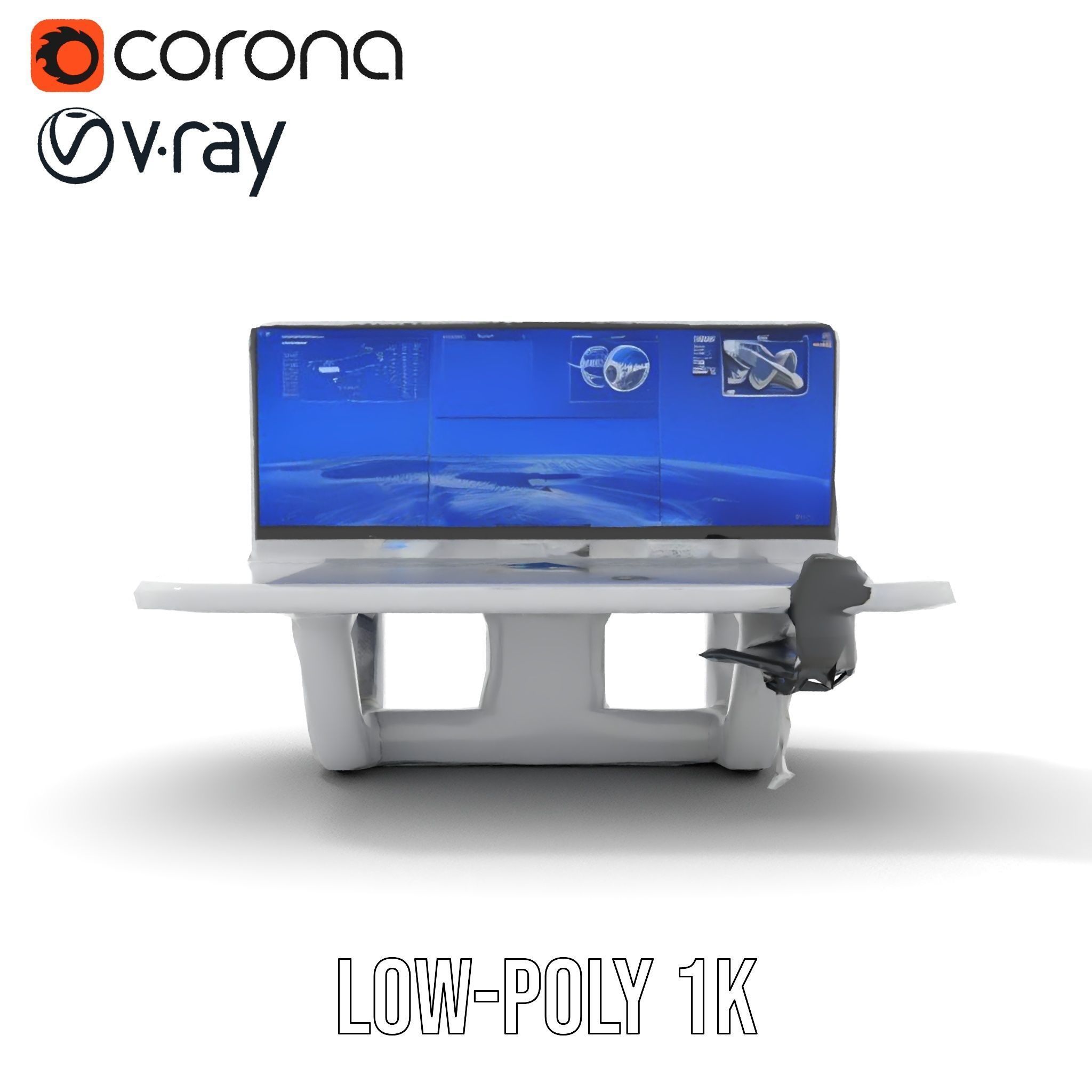 Futuristic Command Center Desk and Chair Model Pack Low-poly 3D model_7