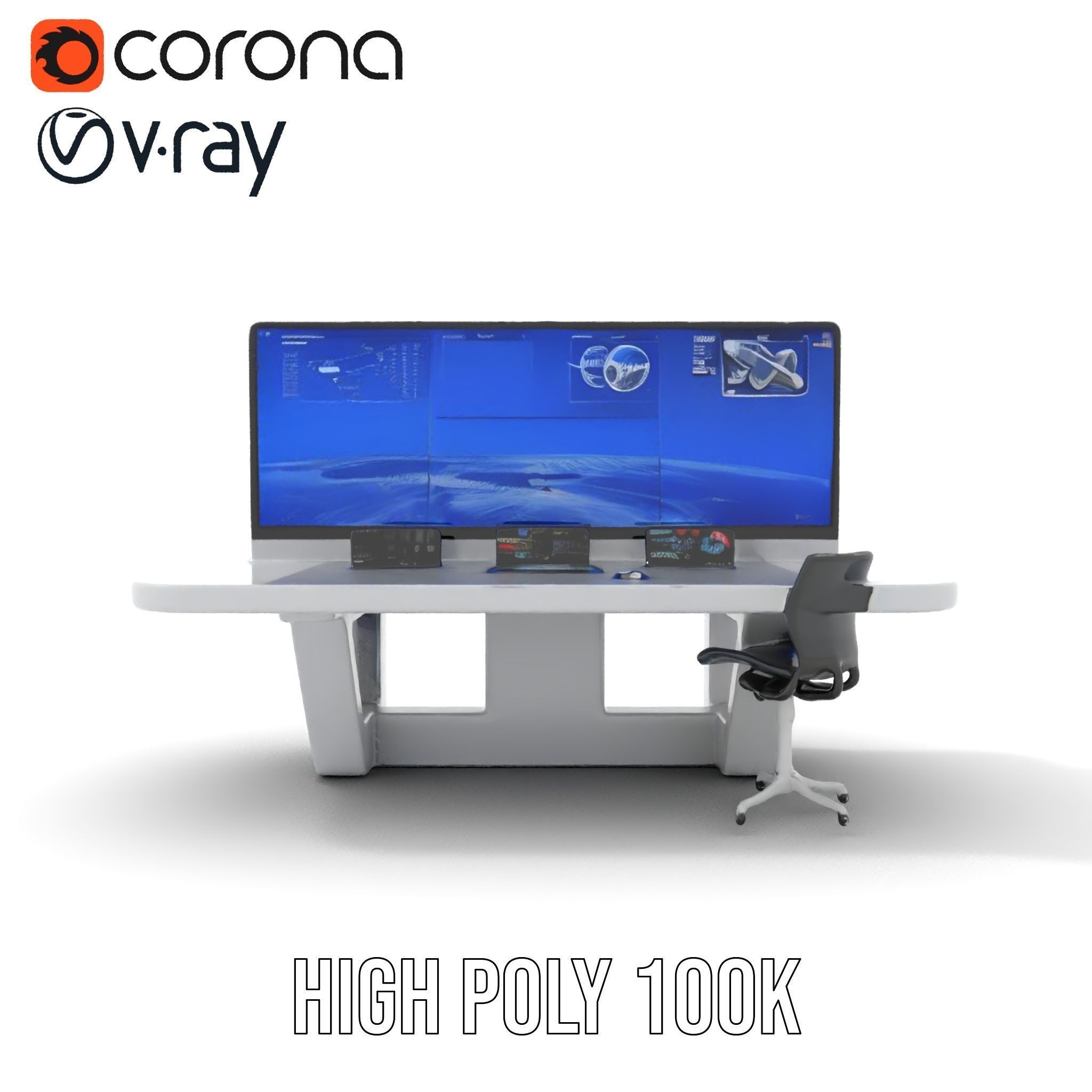 Futuristic Command Center Desk and Chair Model Pack Low-poly 3D model_28
