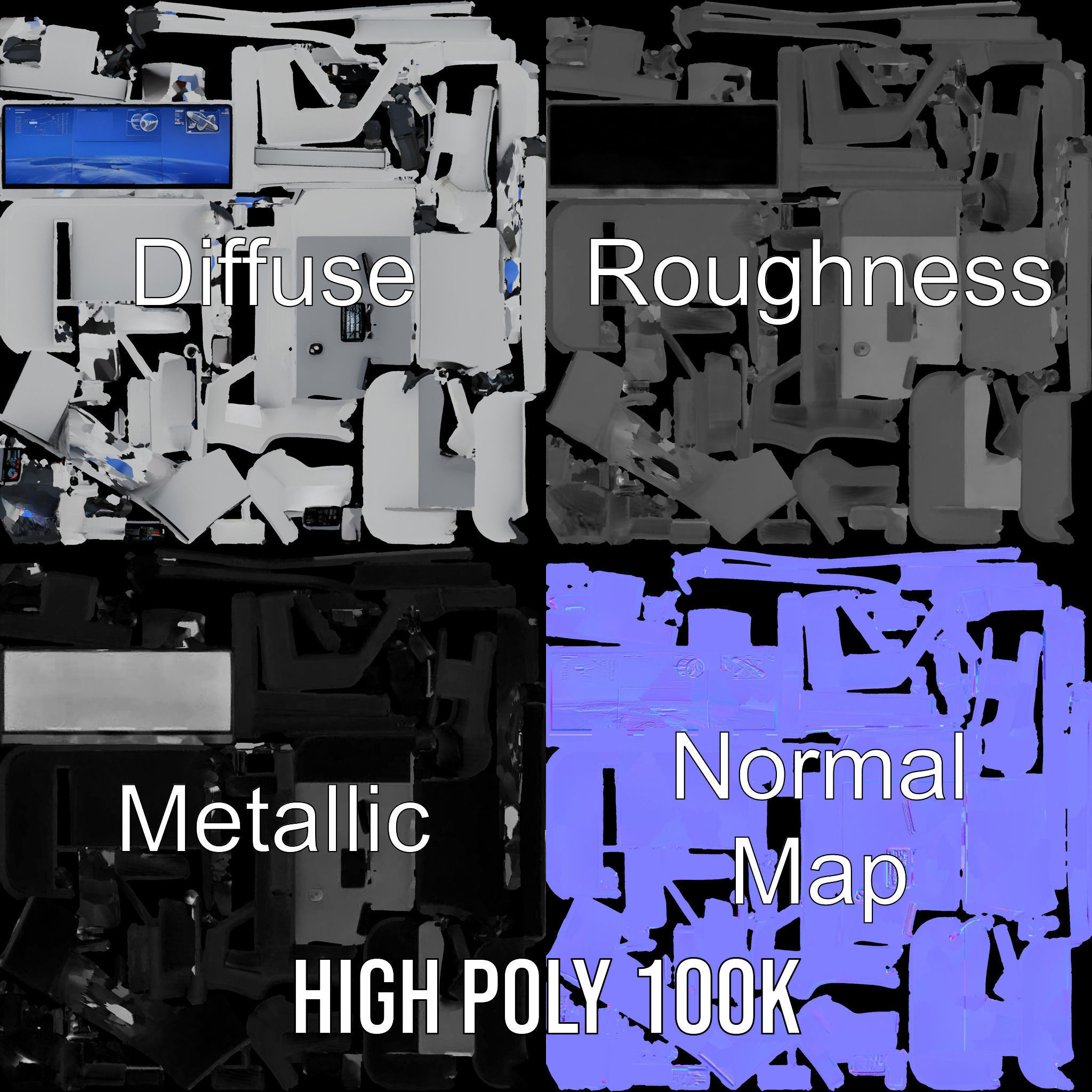 Futuristic Command Center Desk and Chair Model Pack Low-poly 3D model_3