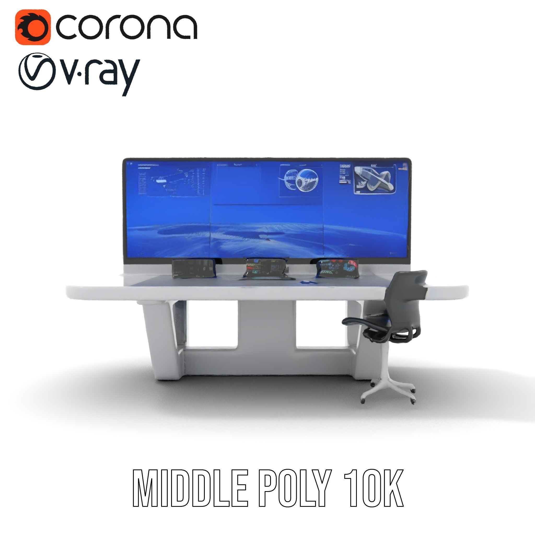 Futuristic Command Center Desk and Chair Model Pack Low-poly 3D model_15