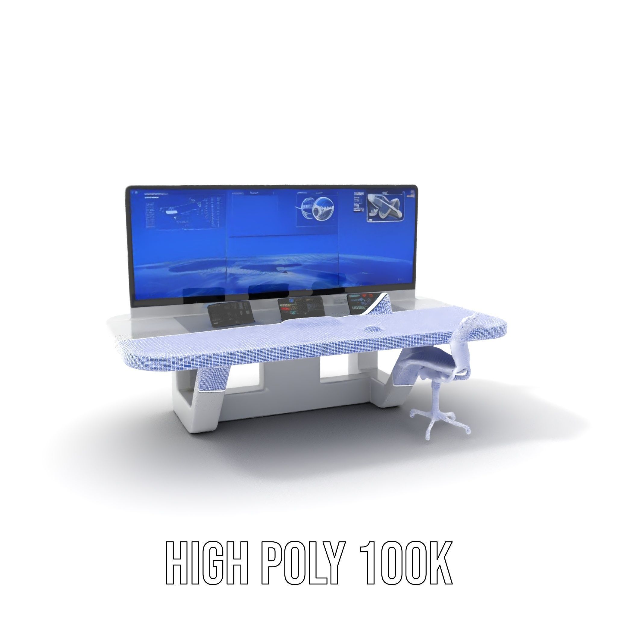 Futuristic Command Center Desk and Chair Model Pack Low-poly 3D model_4