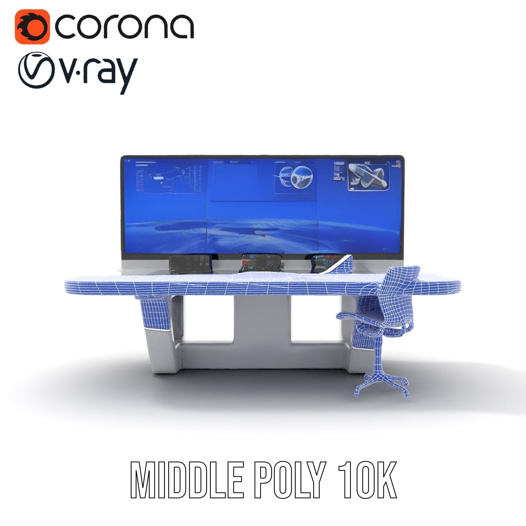 Futuristic Command Center Desk and Chair Model Pack Low-poly 3D model_26