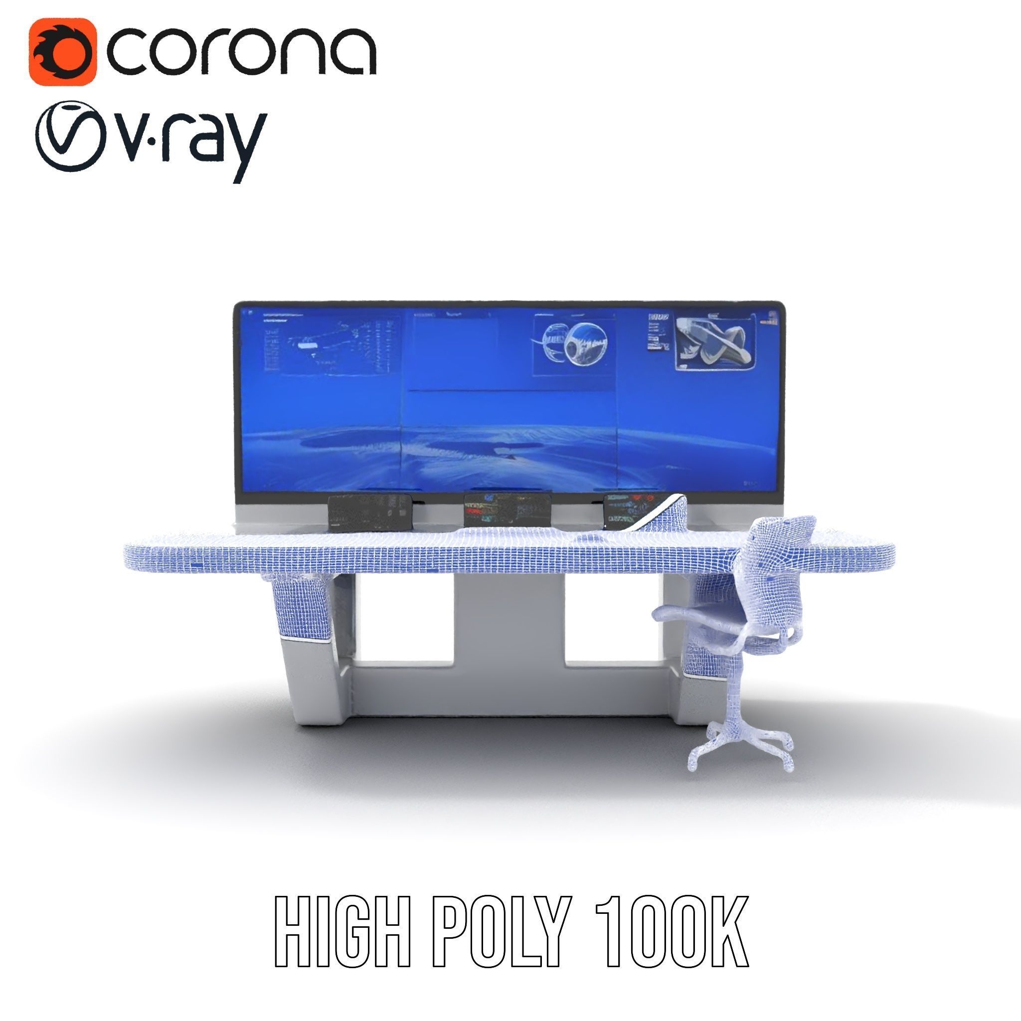Futuristic Command Center Desk and Chair Model Pack Low-poly 3D model_33
