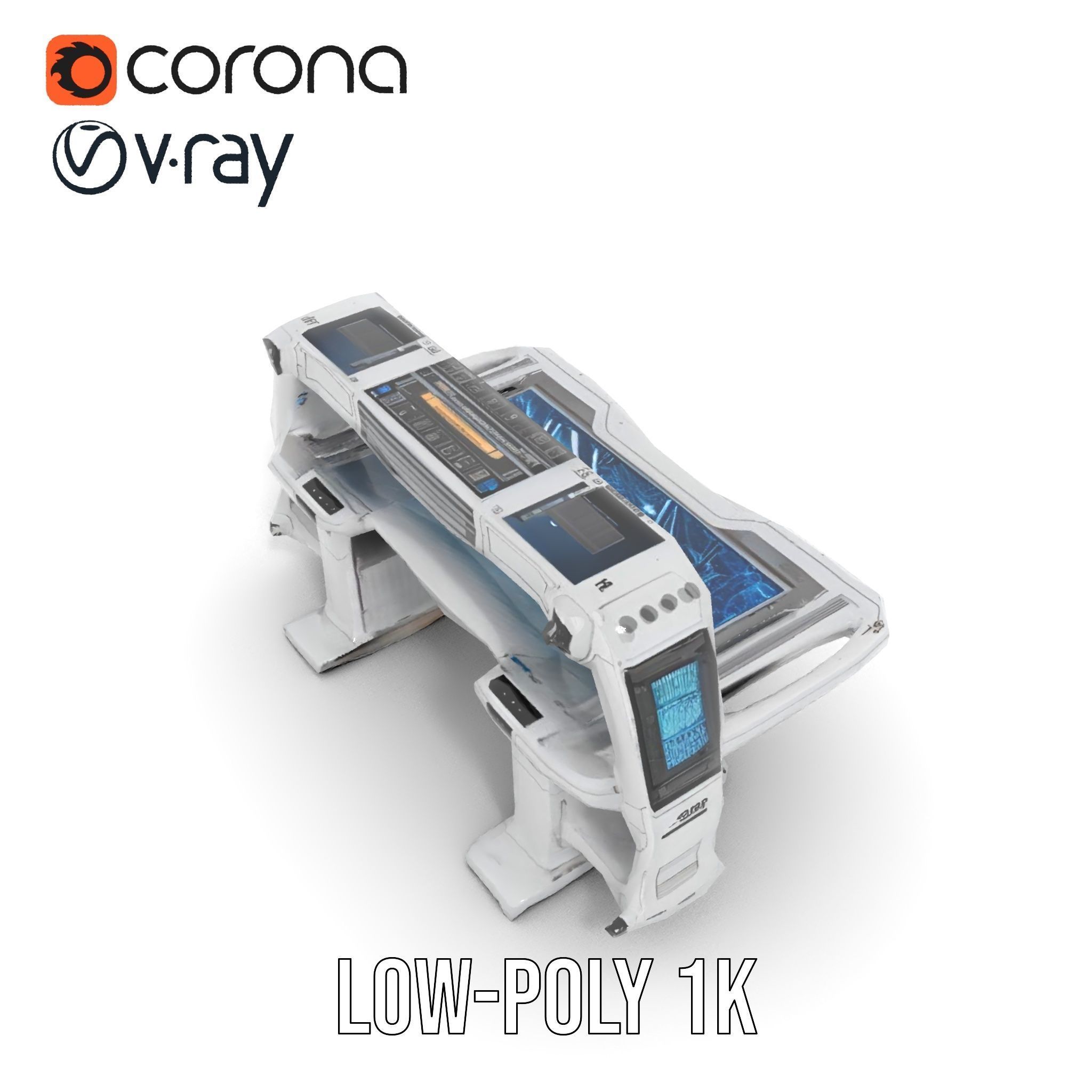 Futuristic Control Table model pack with interactive display Low-poly 3D model_9