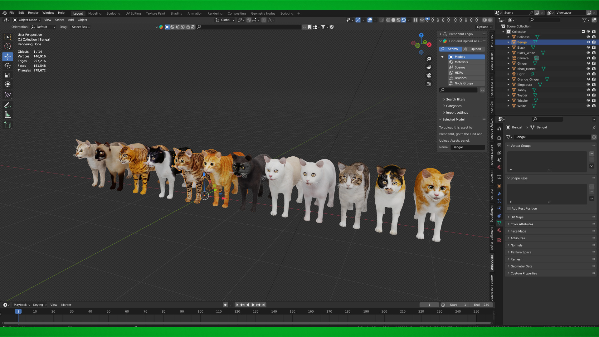 Cats Pack Low-poly 3D model_4
