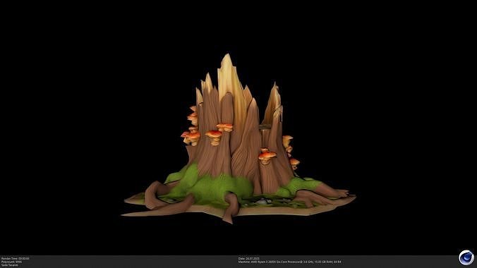 Stylized Tree Stump with Mushrooms 2 Differend 3D Model - AI Low-poly 3D model
