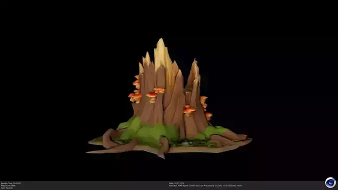 Stylized Tree Stump with Mushrooms 2 Different 3D Model - AI