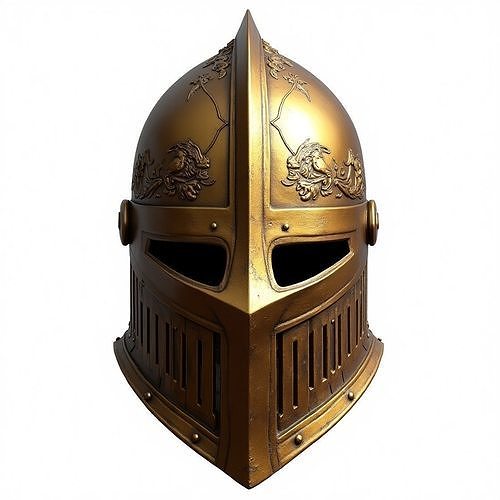 Golden Knight Helmet 3D Model - Ornate Medieval Armor Low-poly 3D model