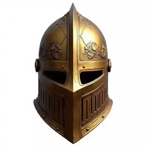 Golden Knight Helmet 3D Model - Ornate Medieval Armor Low-poly 3D model