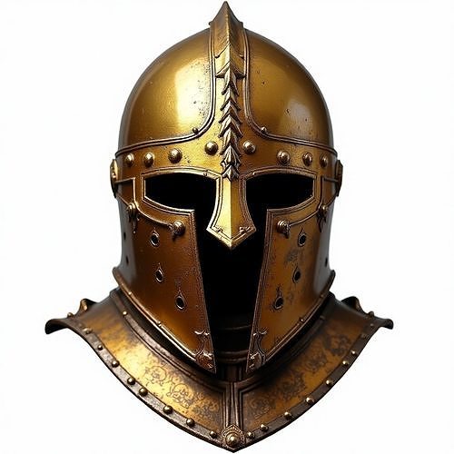 Bronze Medieval Knight Helmet 3D Model with Gorget   Low-poly 3D model