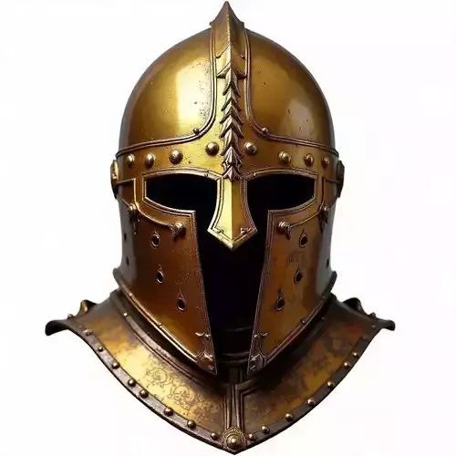 Bronze Medieval Knight Helmet 3D Model with Gorget   Low-poly 3D model