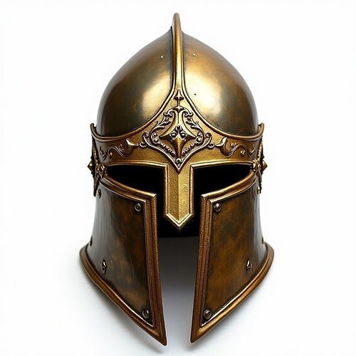 Ornate Bronze Knight Helmet 3D Model - Medieval Armor Low-poly 3D model
