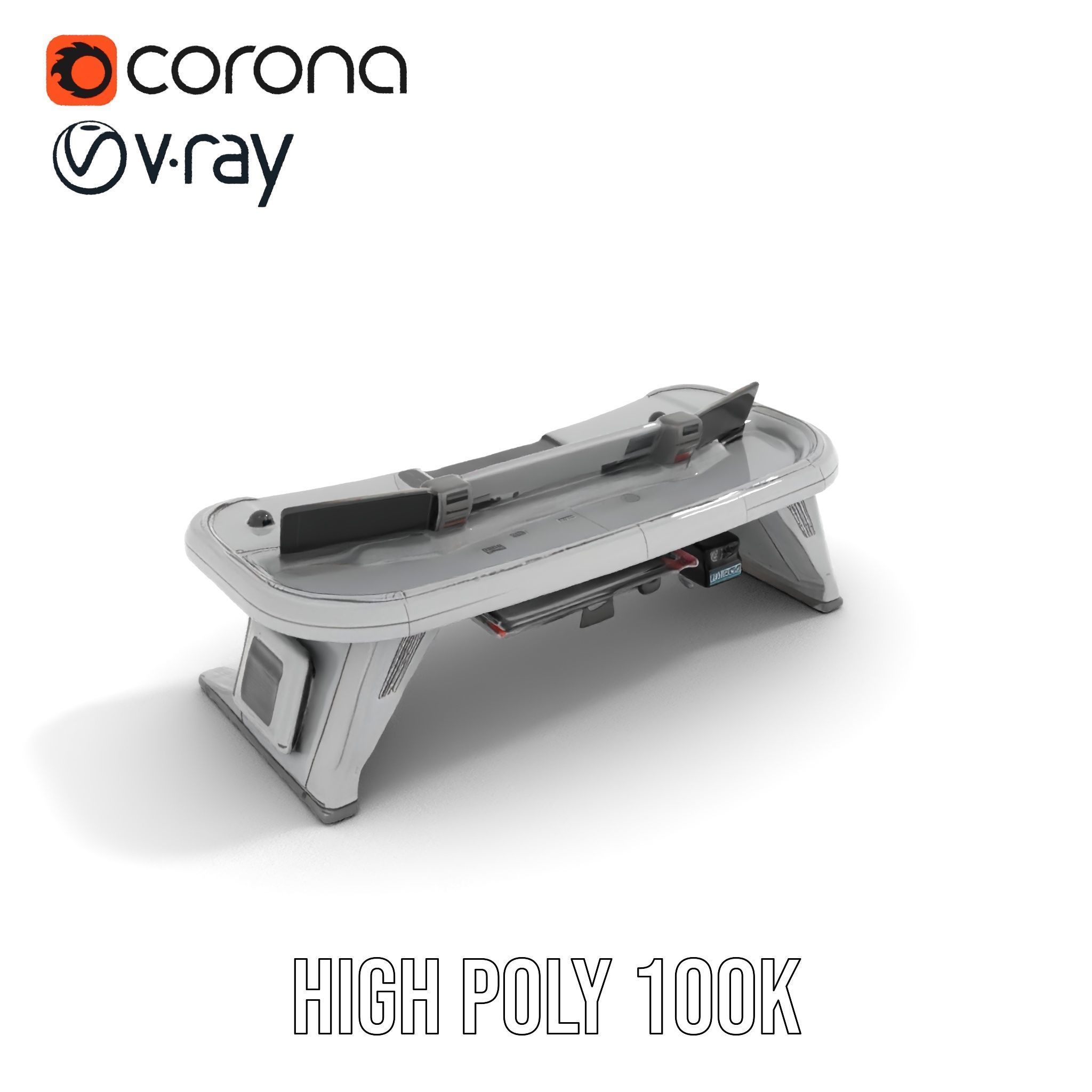 Futuristic Control Desk Model Pack with Integrated Screens Low-poly 3D model_24