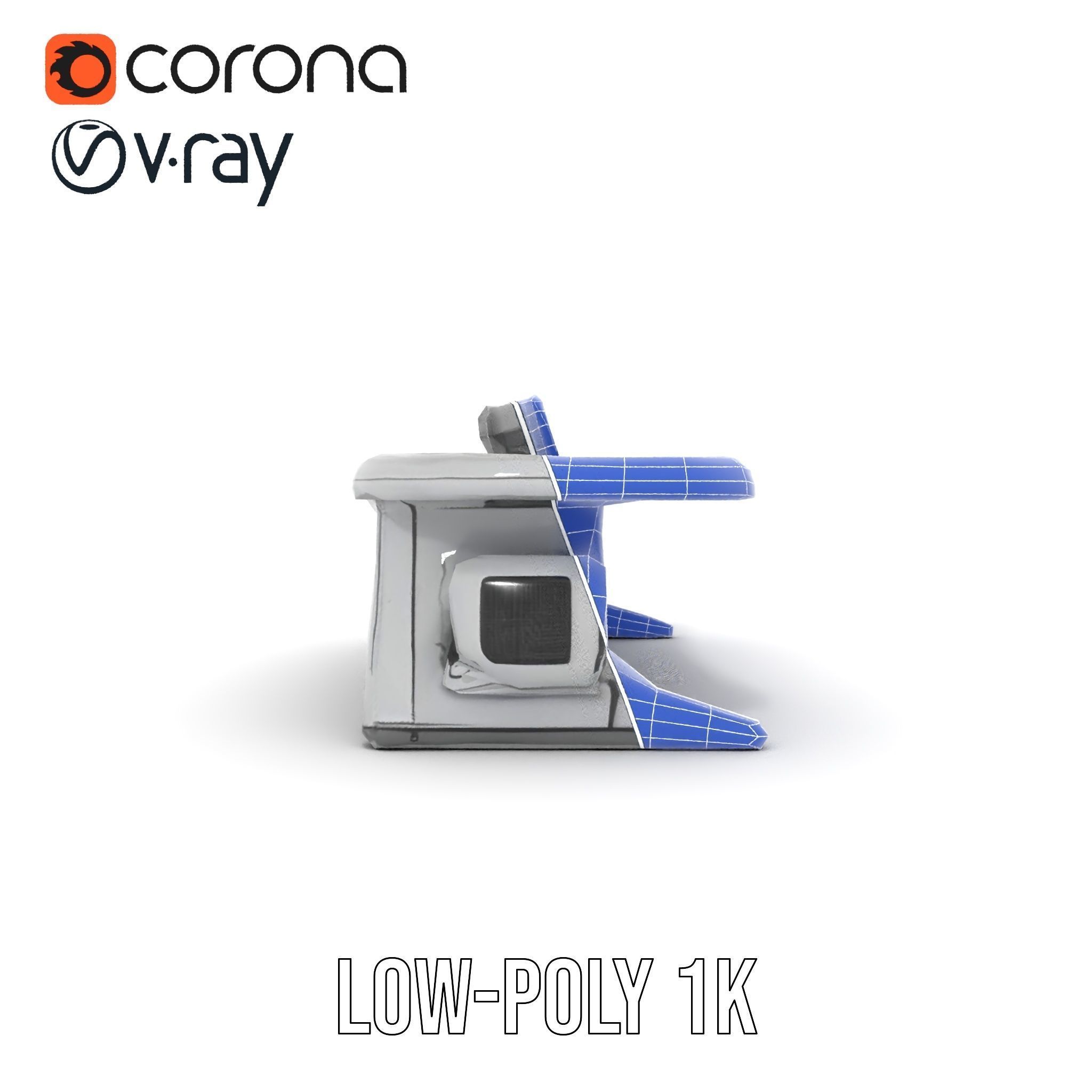 Futuristic Control Desk Model Pack with Integrated Screens Low-poly 3D model_26