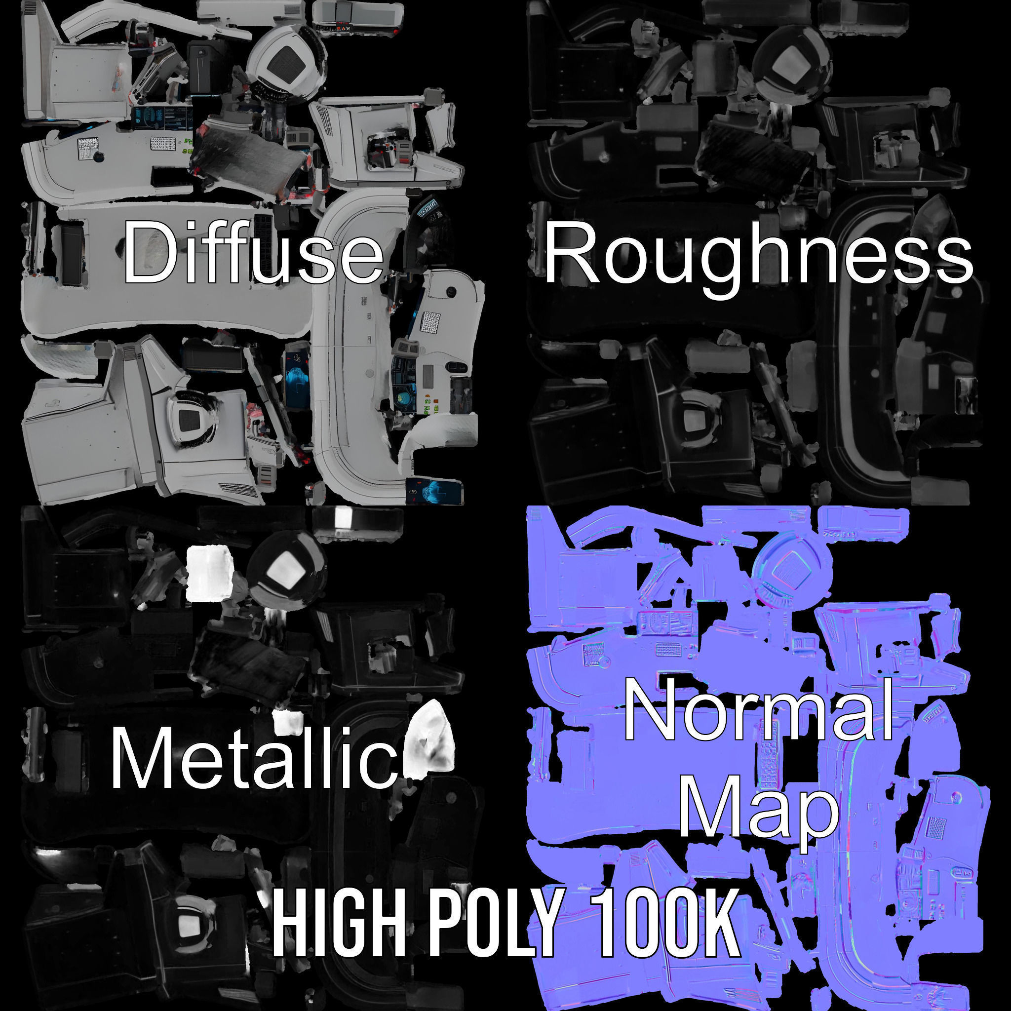 Futuristic Control Desk Model Pack with Integrated Screens Low-poly 3D model_4