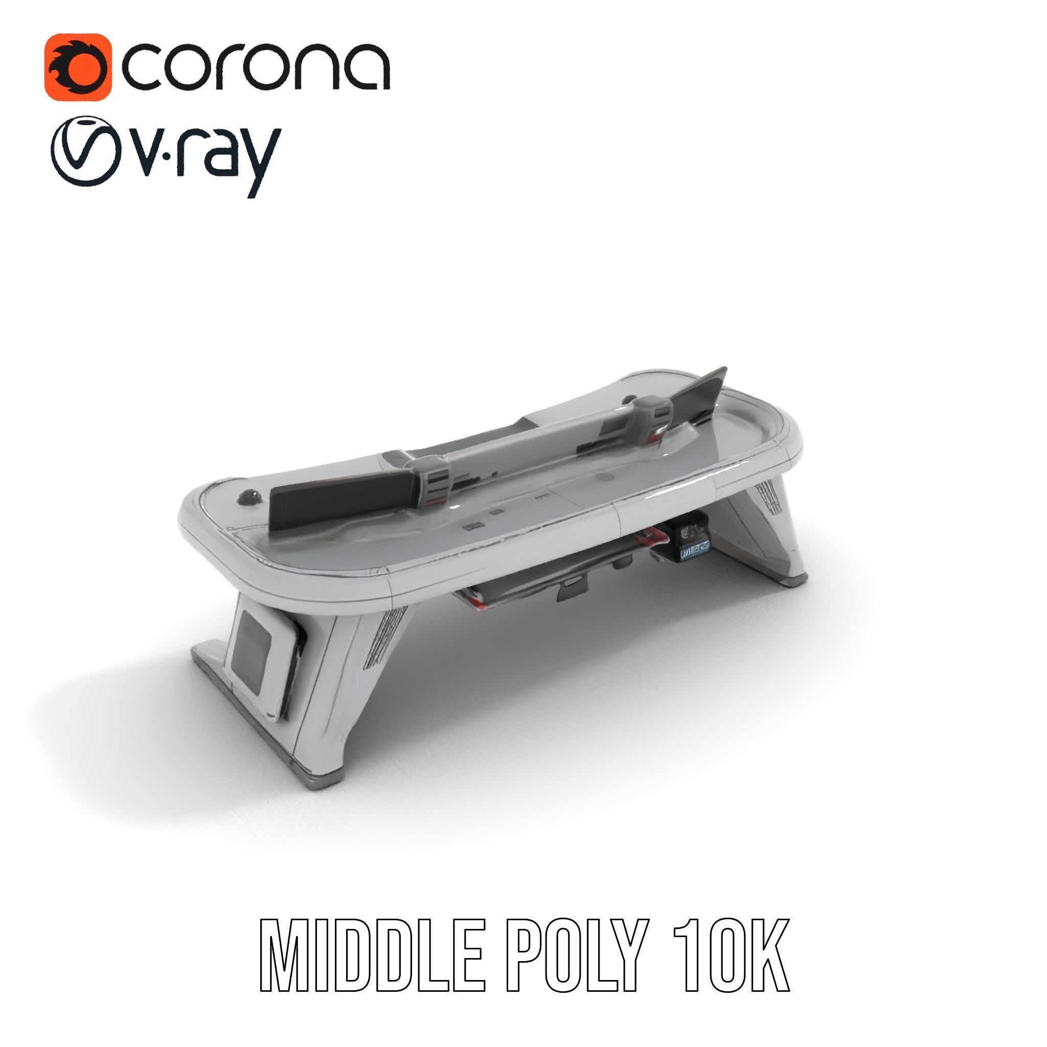 Futuristic Control Desk Model Pack with Integrated Screens Low-poly 3D model_6