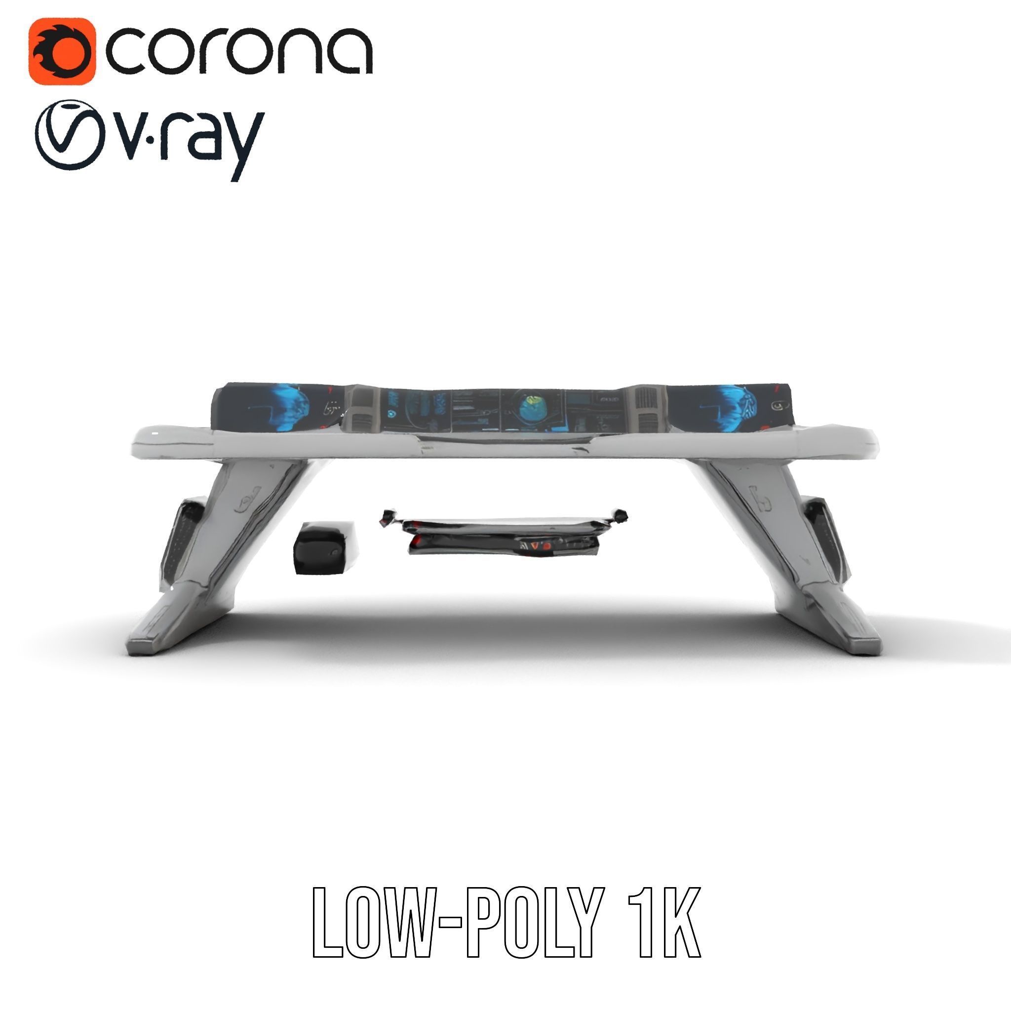 Futuristic Control Desk Model Pack with Integrated Screens Low-poly 3D model_20