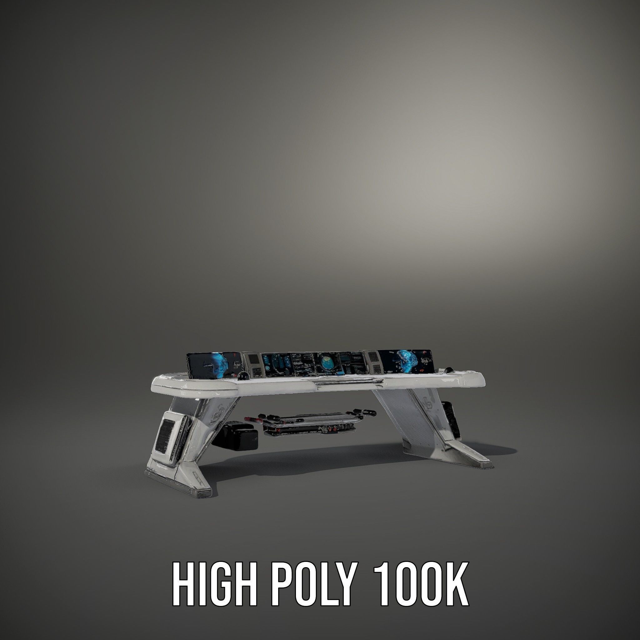 Futuristic Control Desk Model Pack with Integrated Screens Low-poly 3D model_9