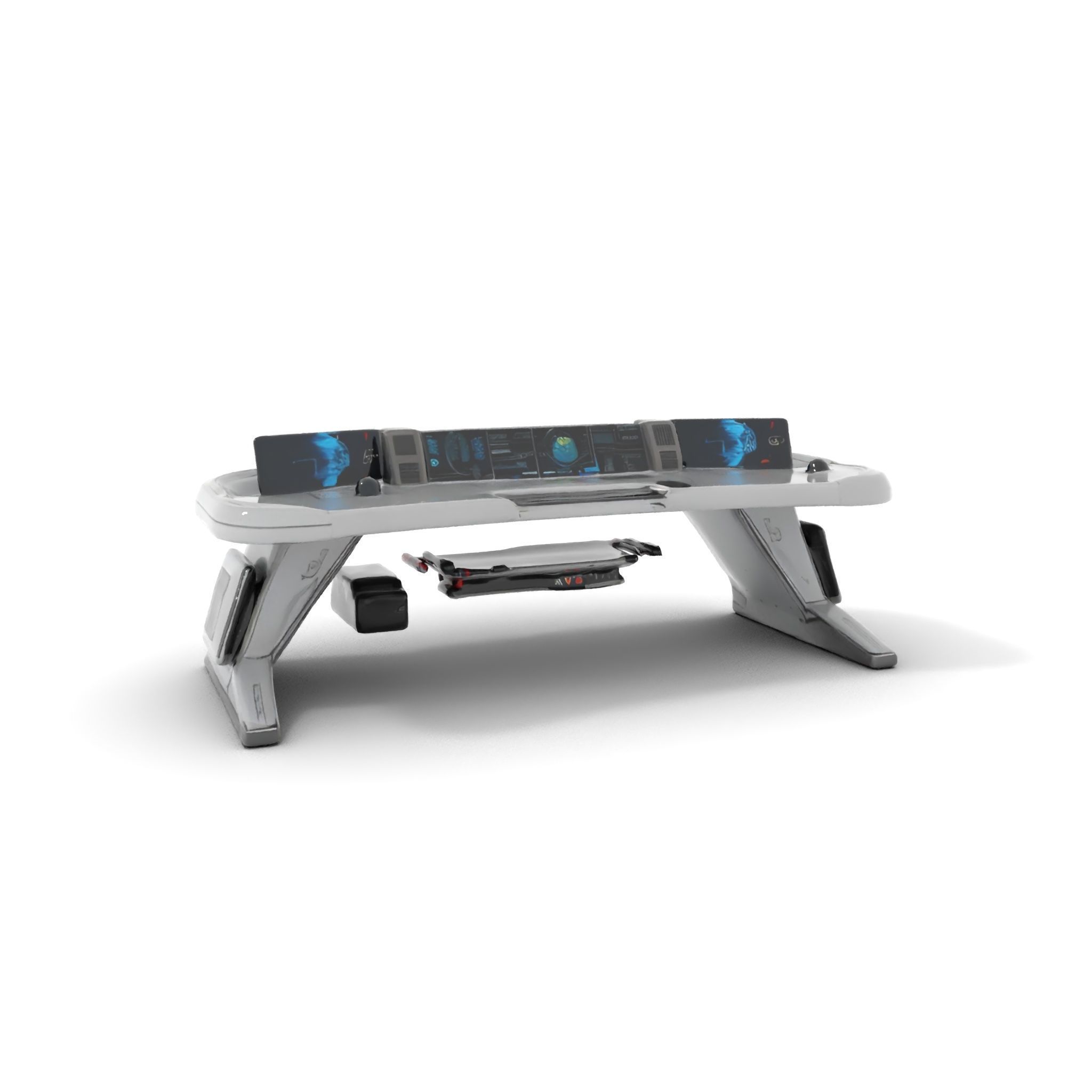 Futuristic Control Desk Model Pack with Integrated Screens Low-poly 3D model_7