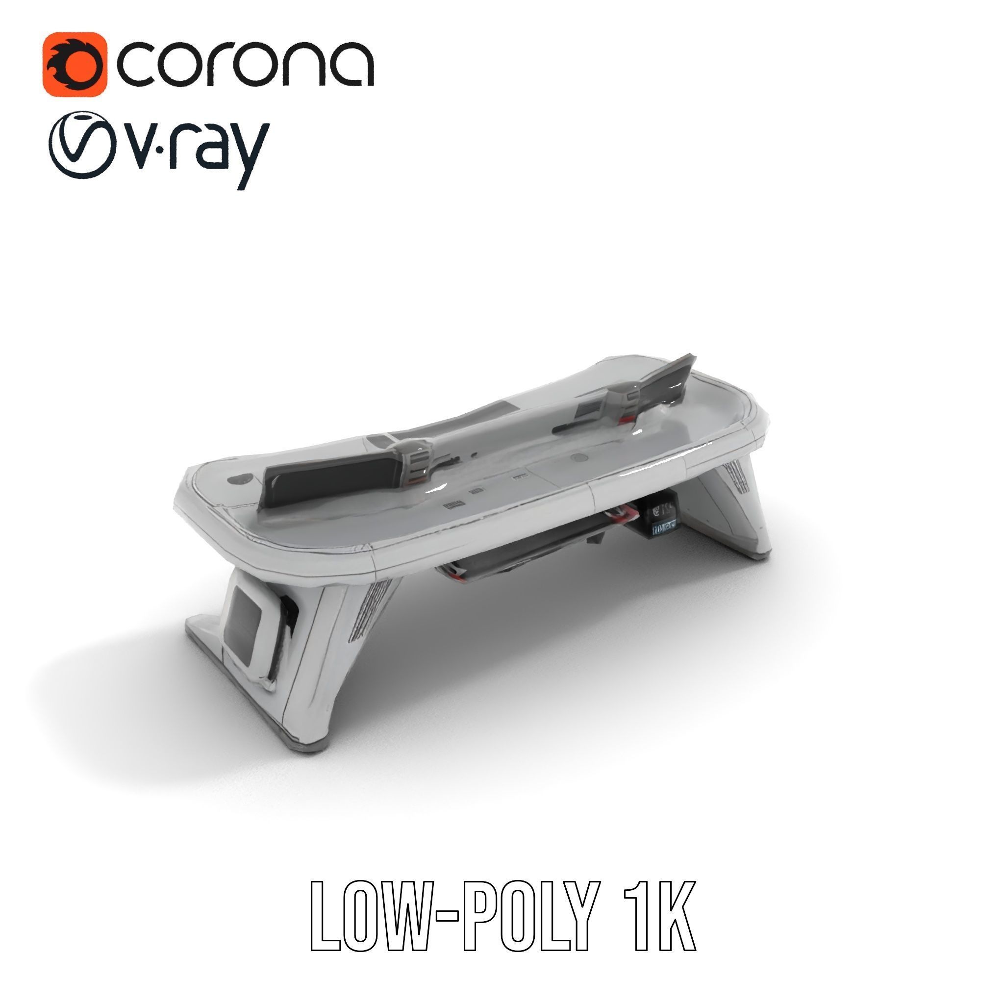 Futuristic Control Desk Model Pack with Integrated Screens Low-poly 3D model_10