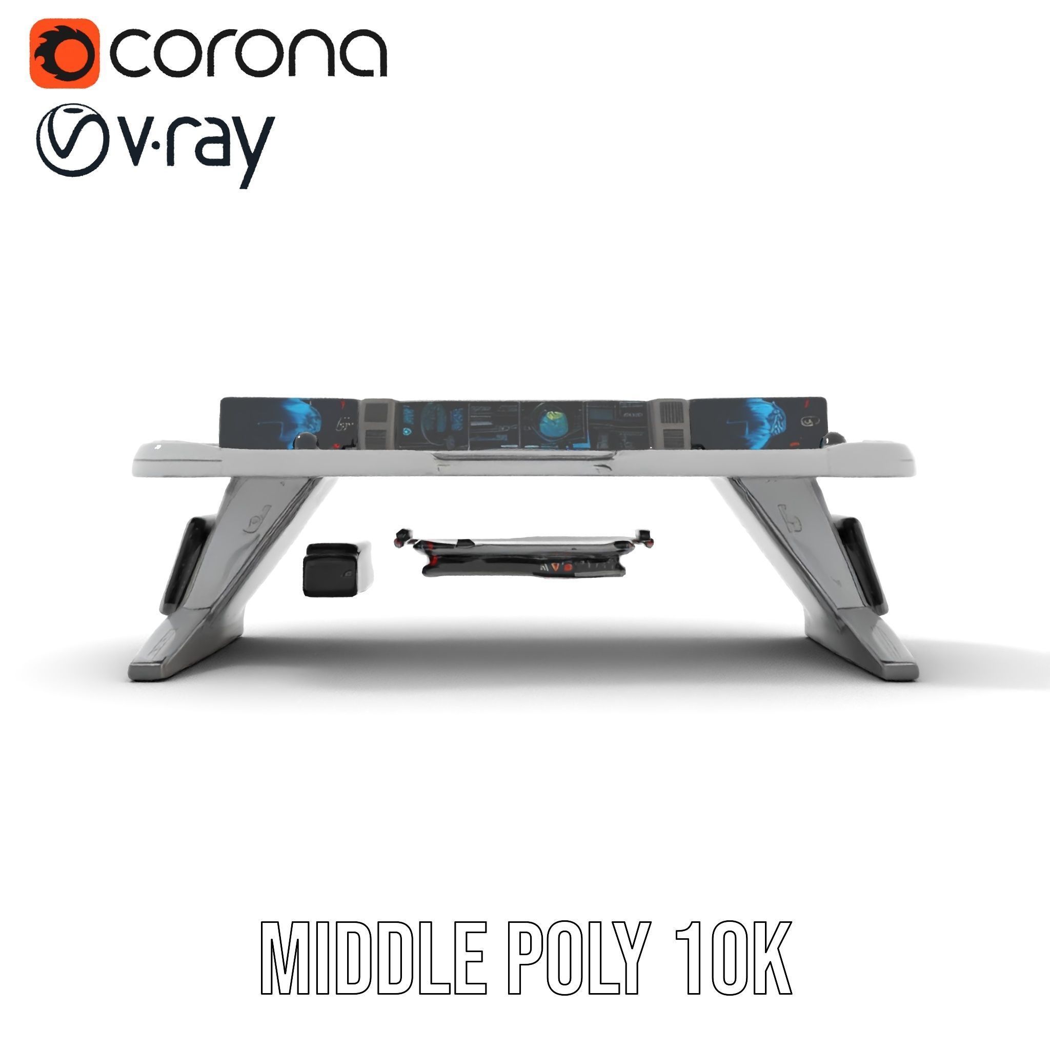 Futuristic Control Desk Model Pack with Integrated Screens Low-poly 3D model_12