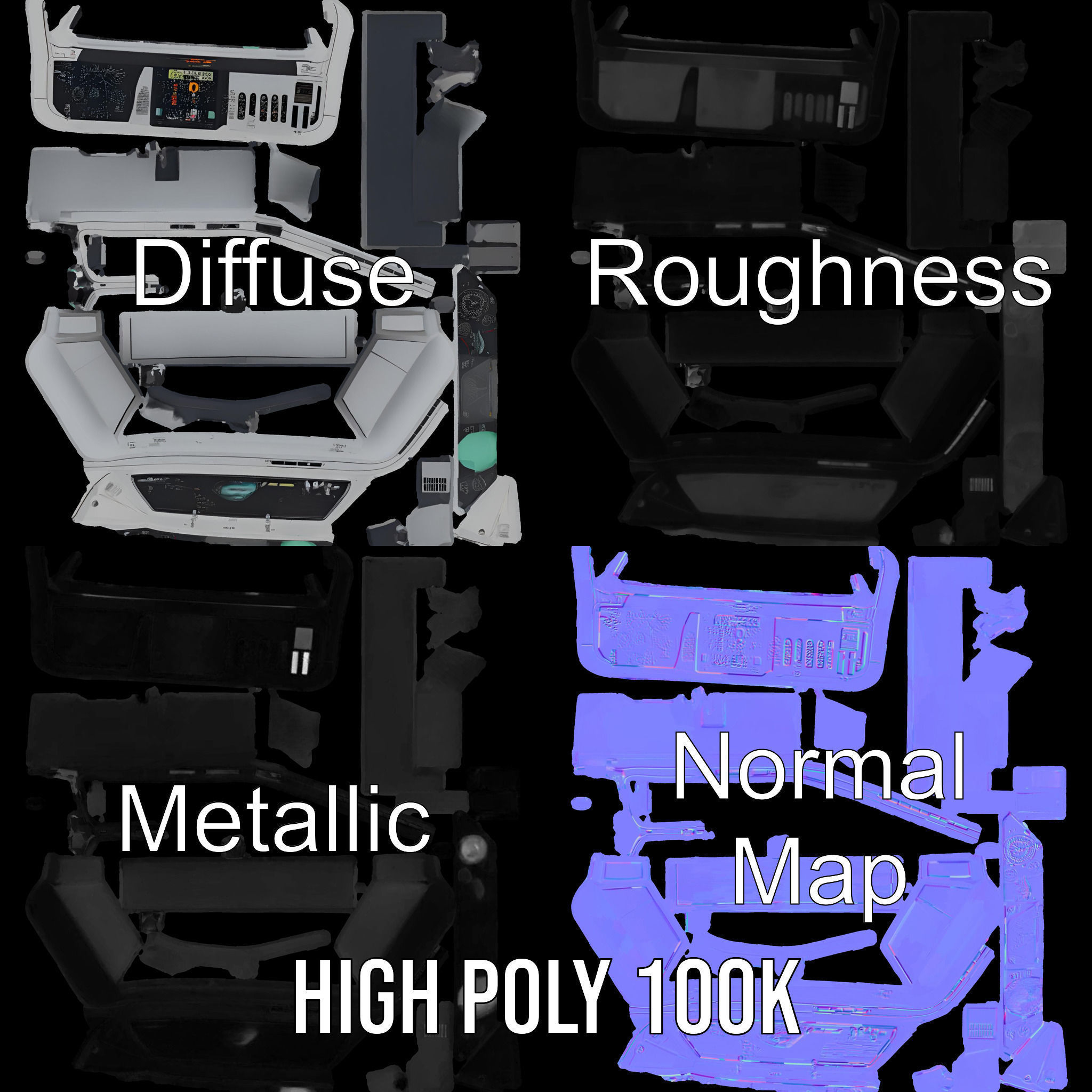 Futuristic Command Console Model Pack Low-poly 3D model_4