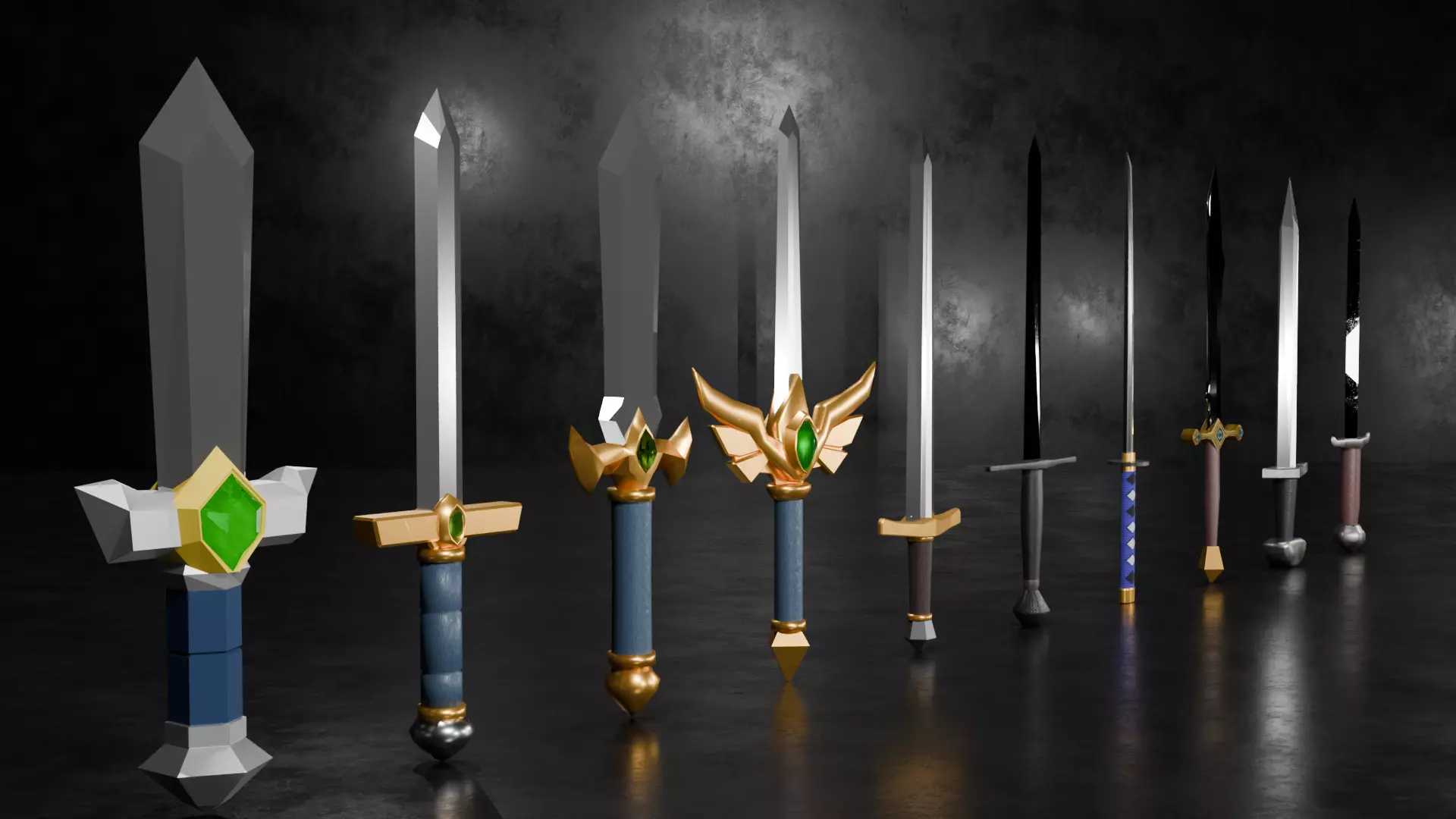 10 Low-Poly Sword Models Low-poly 3D model_0