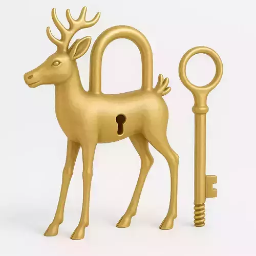 Antique Deer-Shaped Padlock with Key