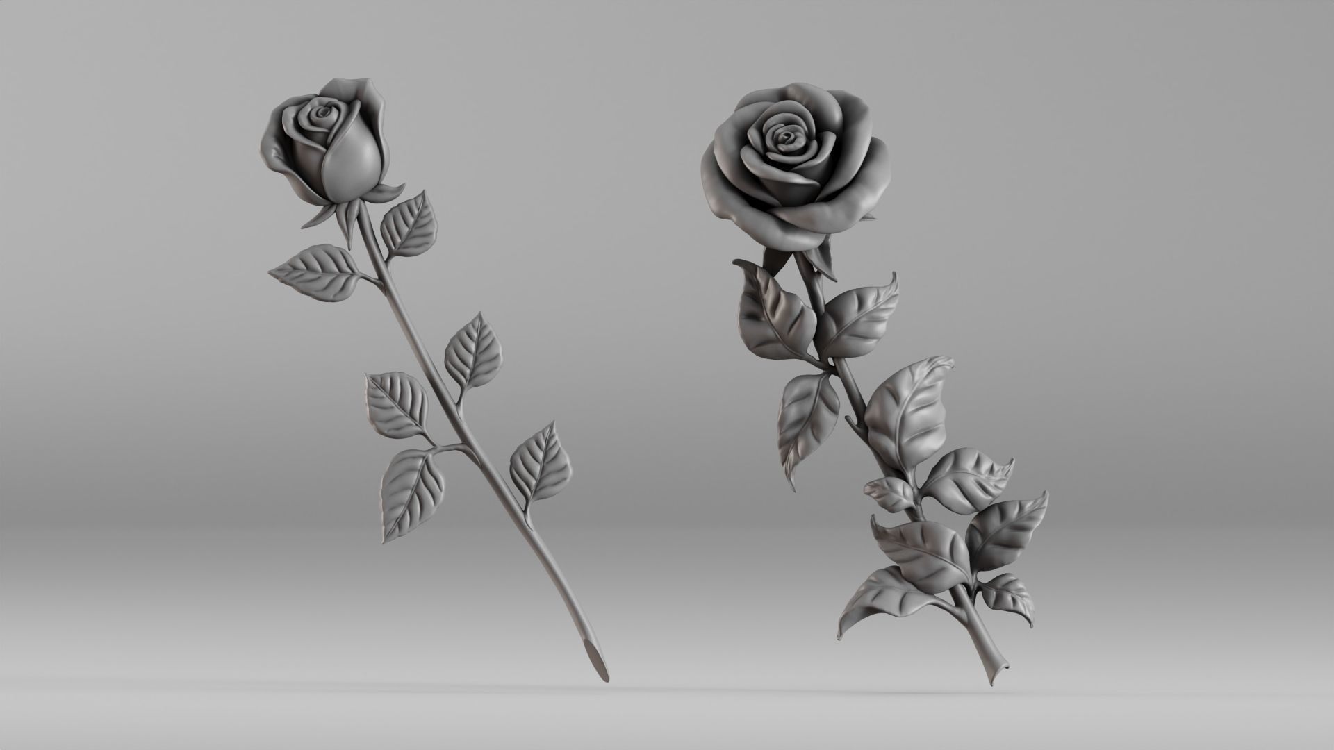 001649 Two Rose Variations 3D Print Model 3D print model_2