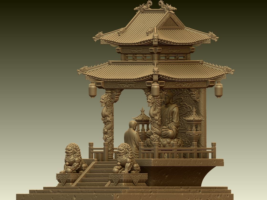 Buddha Worship Temple Diorama 3D print model_5