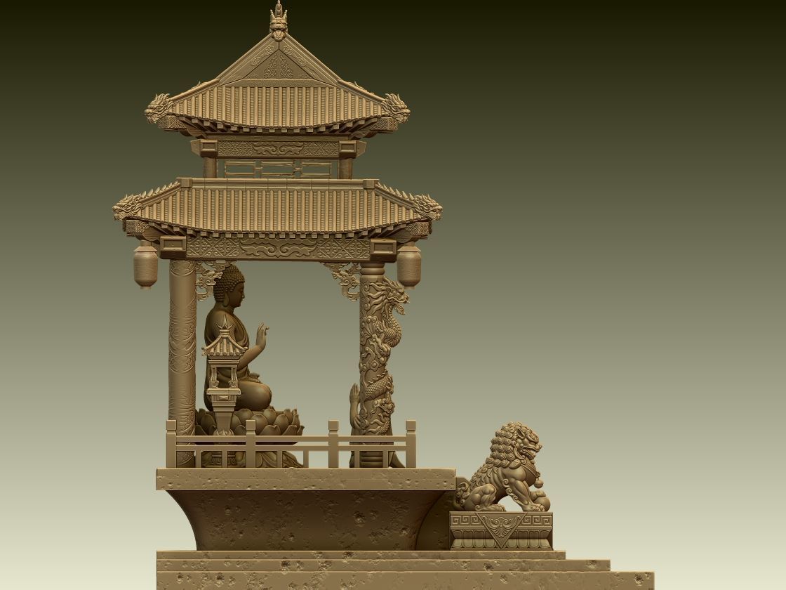 Buddha Worship Temple Diorama 3D print model_2