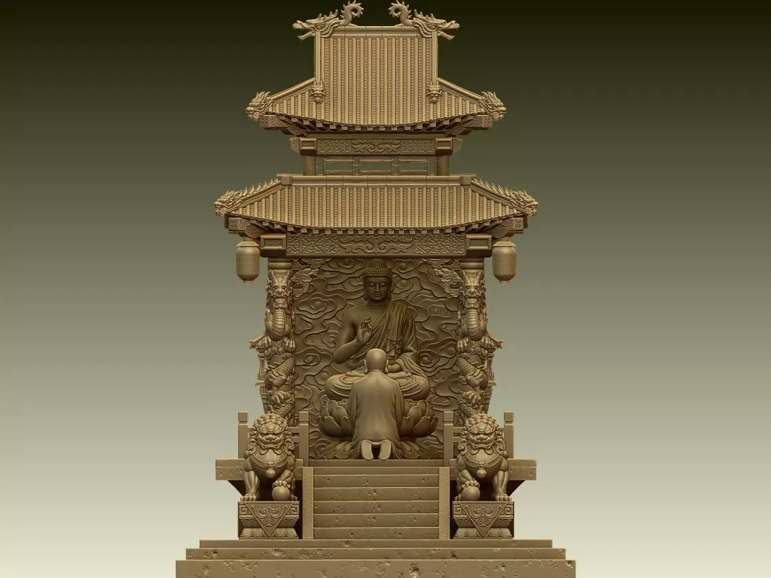 Buddha Worship Temple Diorama 3D print model_0