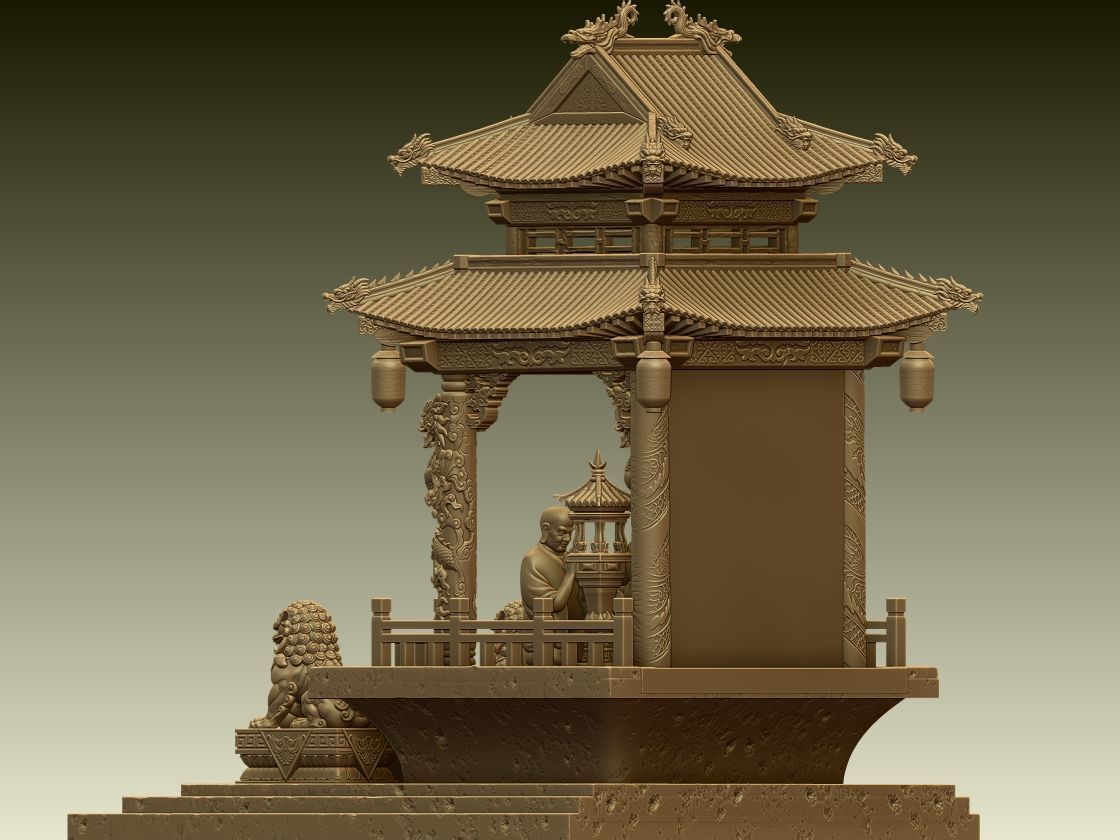 Buddha Worship Temple Diorama 3D print model_4