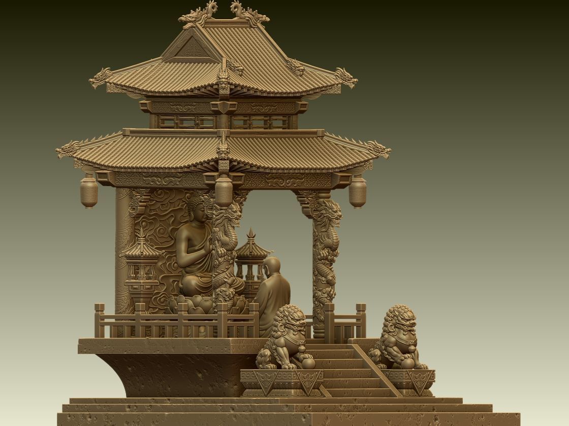 Buddha Worship Temple Diorama 3D print model_1