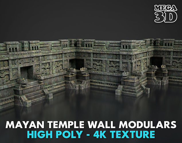 Mayan Temple Wall Modulars 01 250726 Low-poly 3D model
