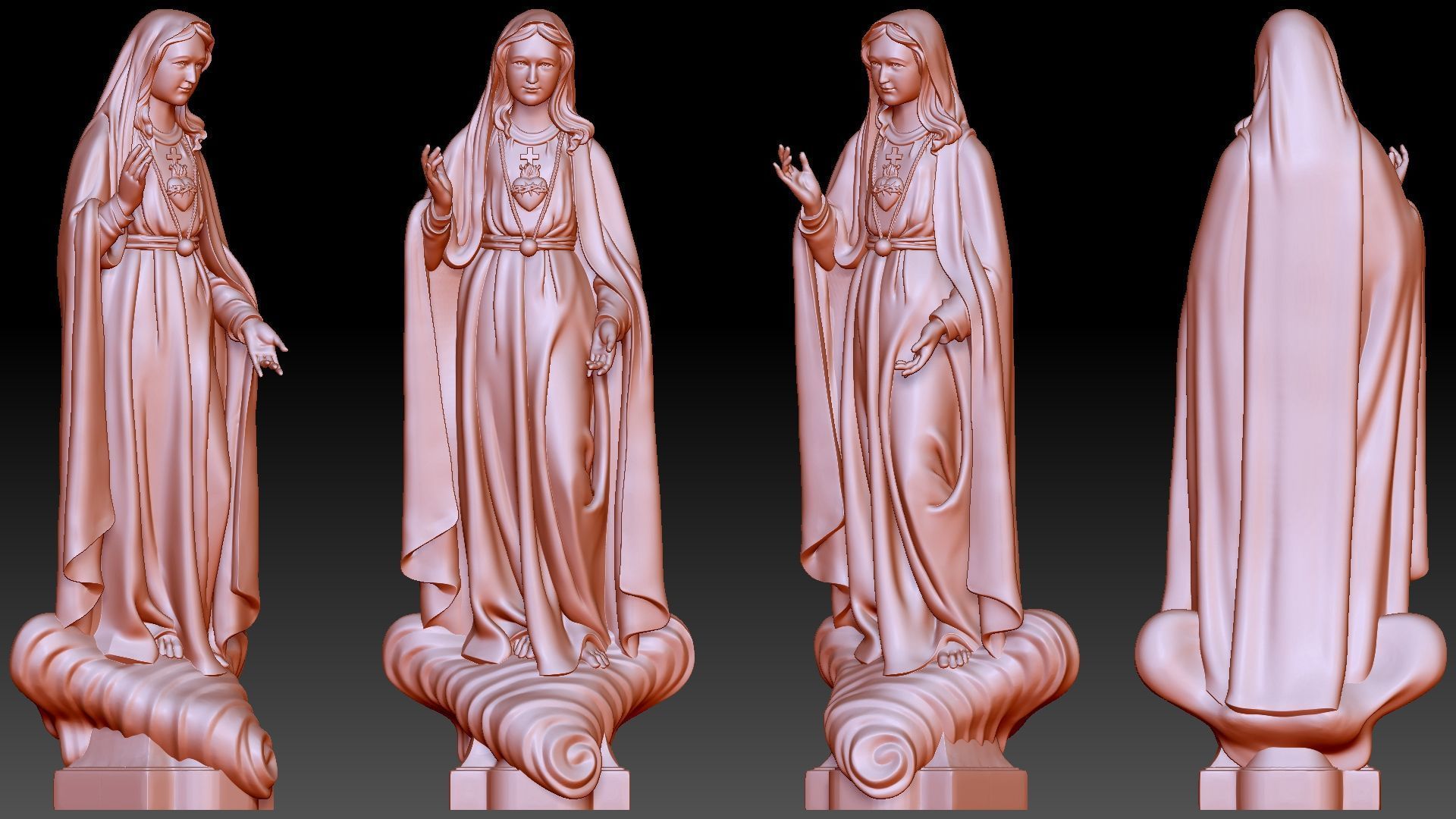 Our Lady of Fatima with holy heart - Virgin Mary  3D print model_7